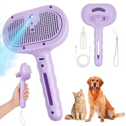 3‑in‑1 Pet Steam Brush, Self‑Cleaning Dog Cat Grooming Comb for Loose Hair Removal