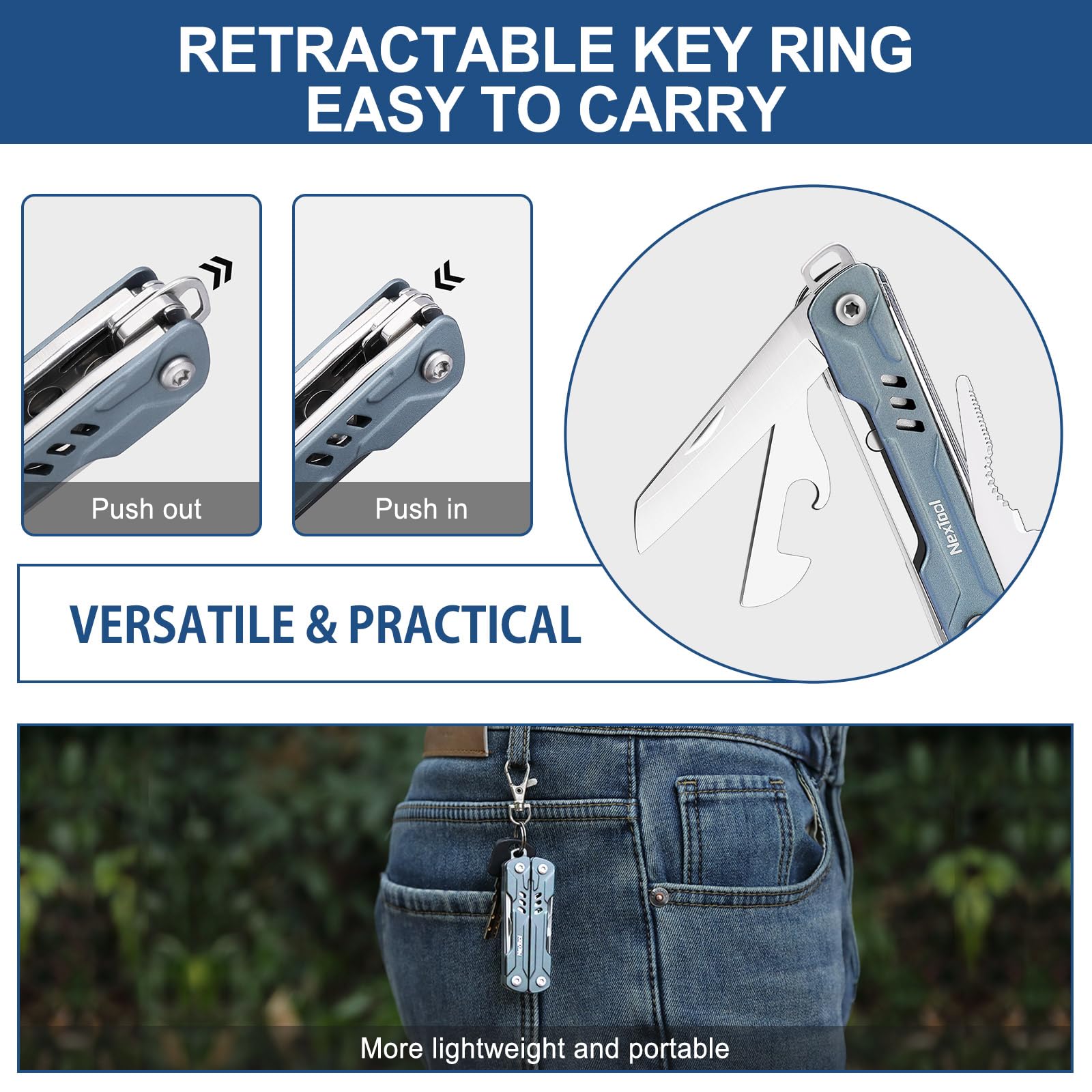 Multitool Pliers, Foldable Pocket Multi Tool with Knife & Screwdrivers, Stainless Steel EDC Tool for Camping Hiking Repair