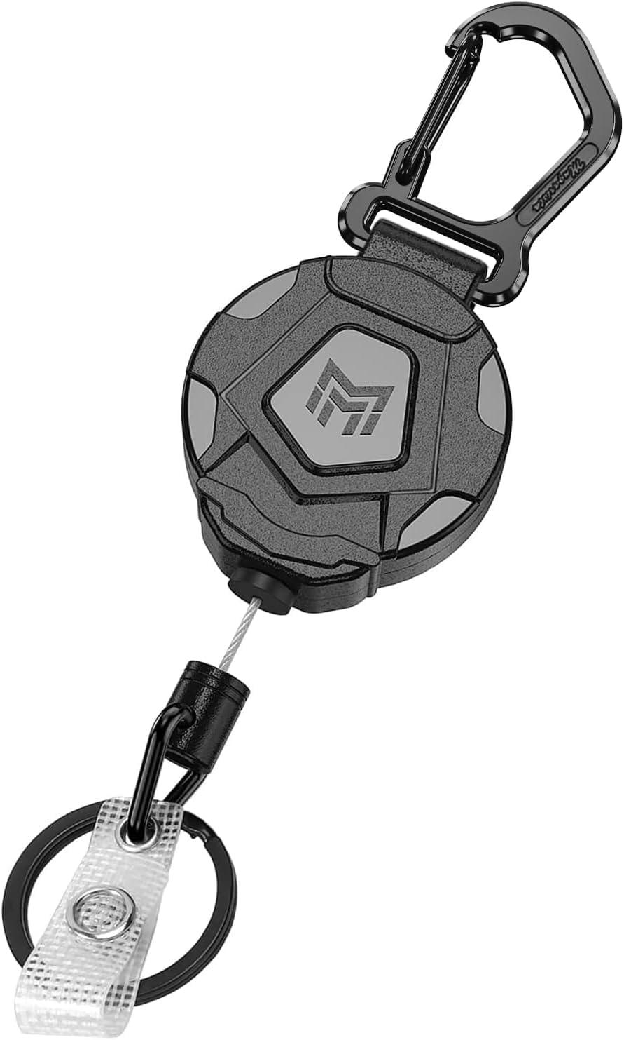 Retractable Keychain Clip, Heavy Duty Badge Reel with Carabiner, Anti-Lost Key Holder for Keys ID Cards & Work Badge