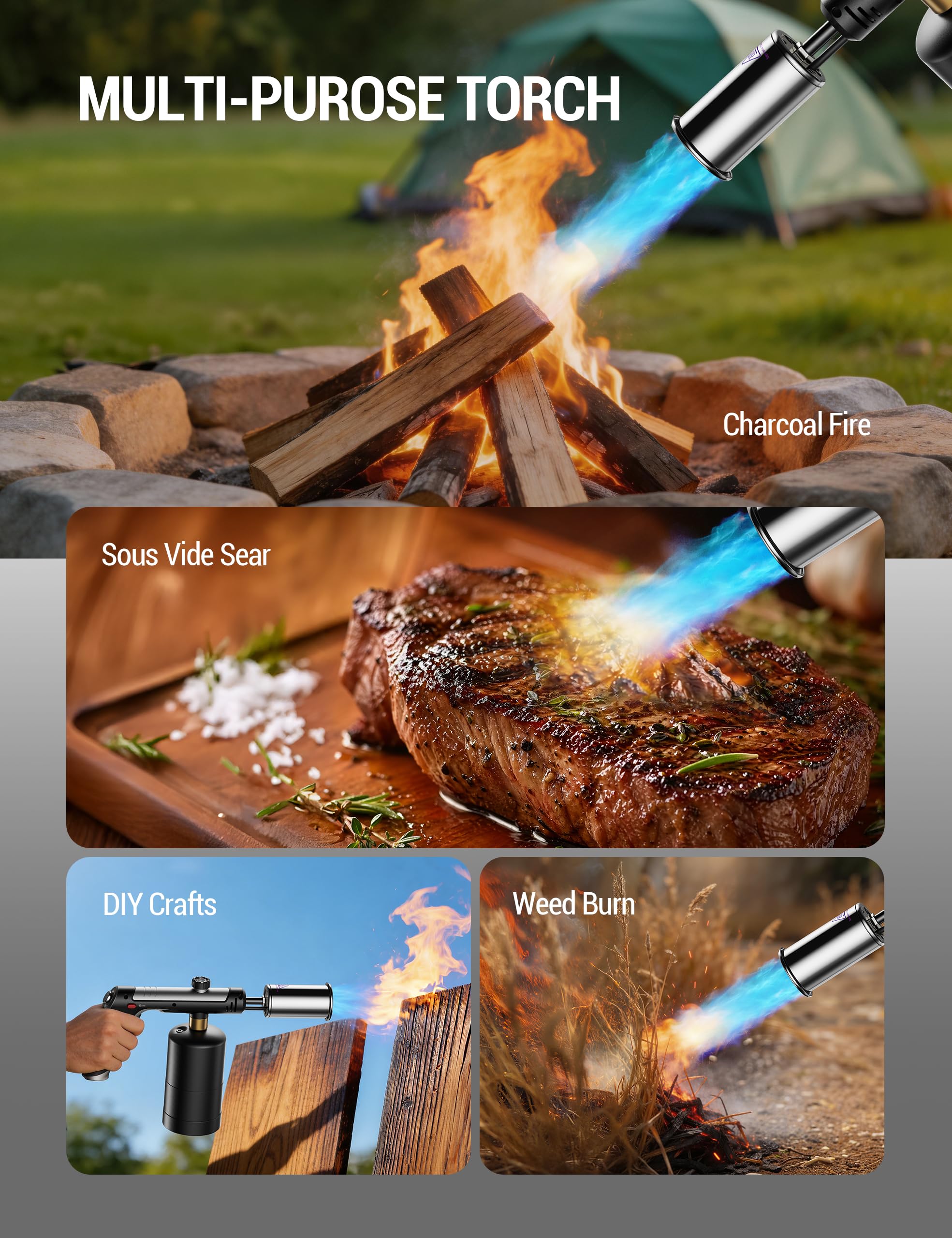 Adjustable Flame Propane Torch for BBQ & Cooking