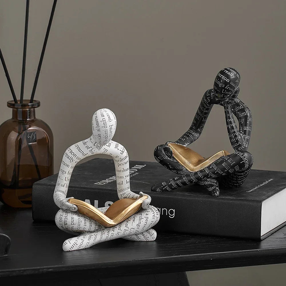 Reading Thinker Resin Statue Book Text Decor Sculpture