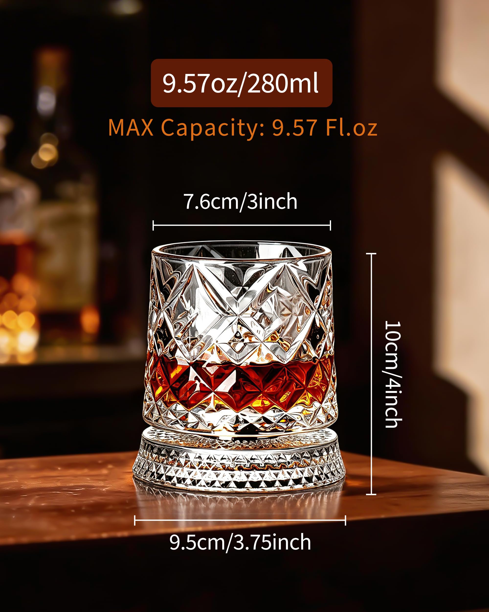Short：Rotating Diamond Whiskey Glass Set with Ice Ball Molds, 2 Pack Gift Box