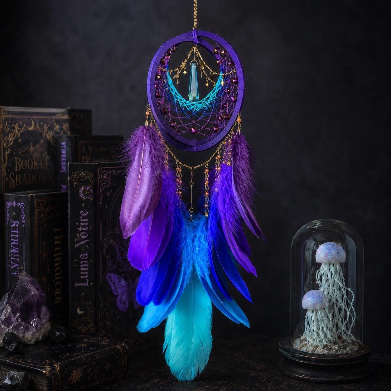 Purple Blue Gradient Feather Dreamcatcher Boho Wall Hanging Decor