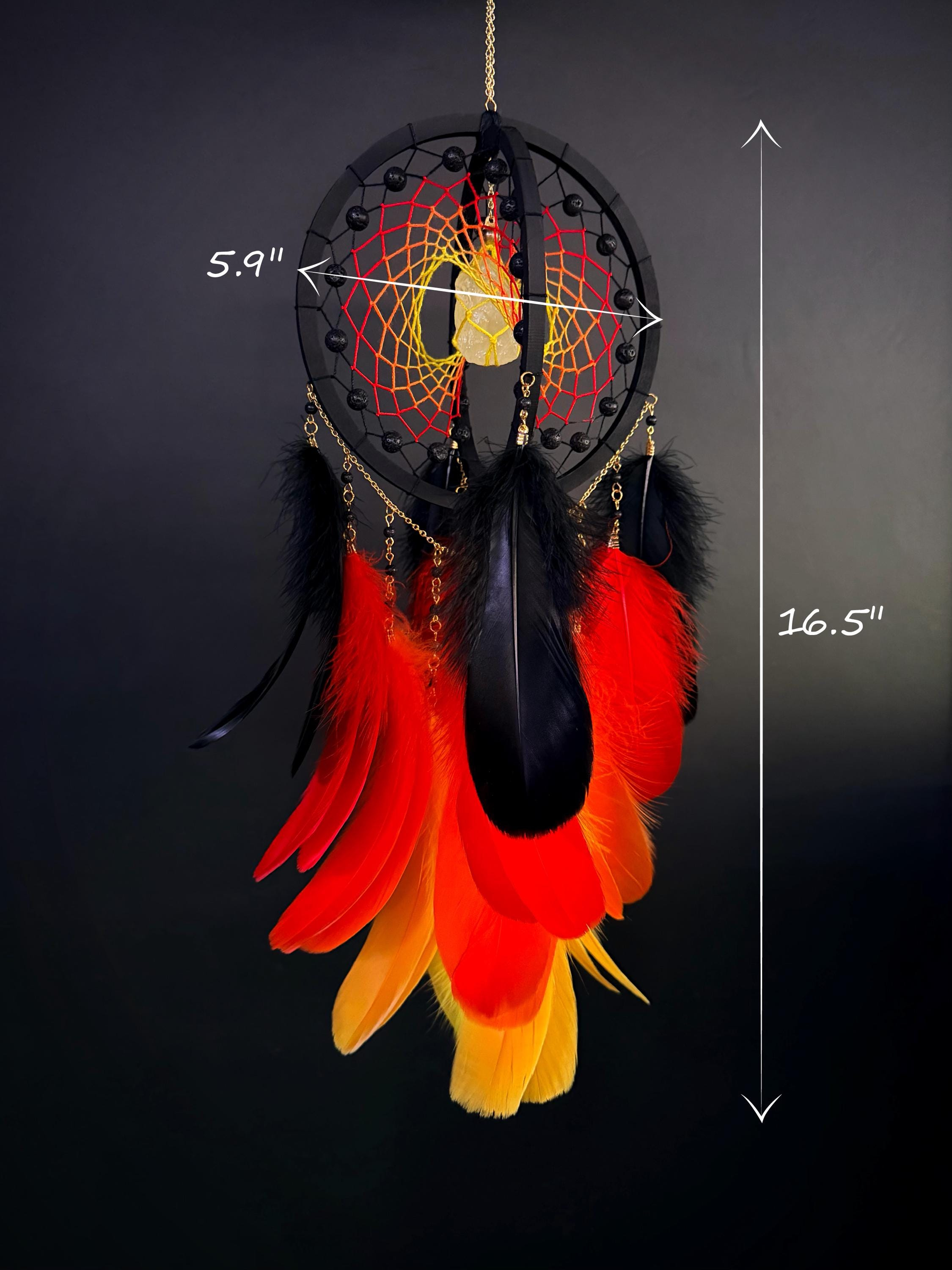 Gothic Black Red Feather Dreamcatcher with Crystal Stone