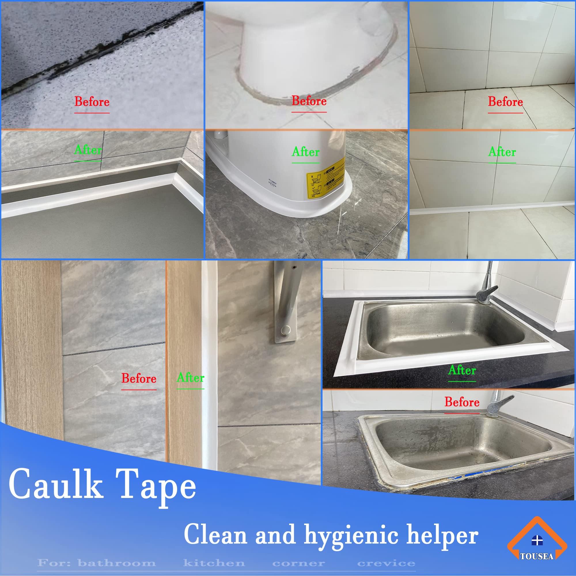 Bathroom Caulk Tape, Flexible Waterproof Gap Sealer for Toilet Base Wall Corner