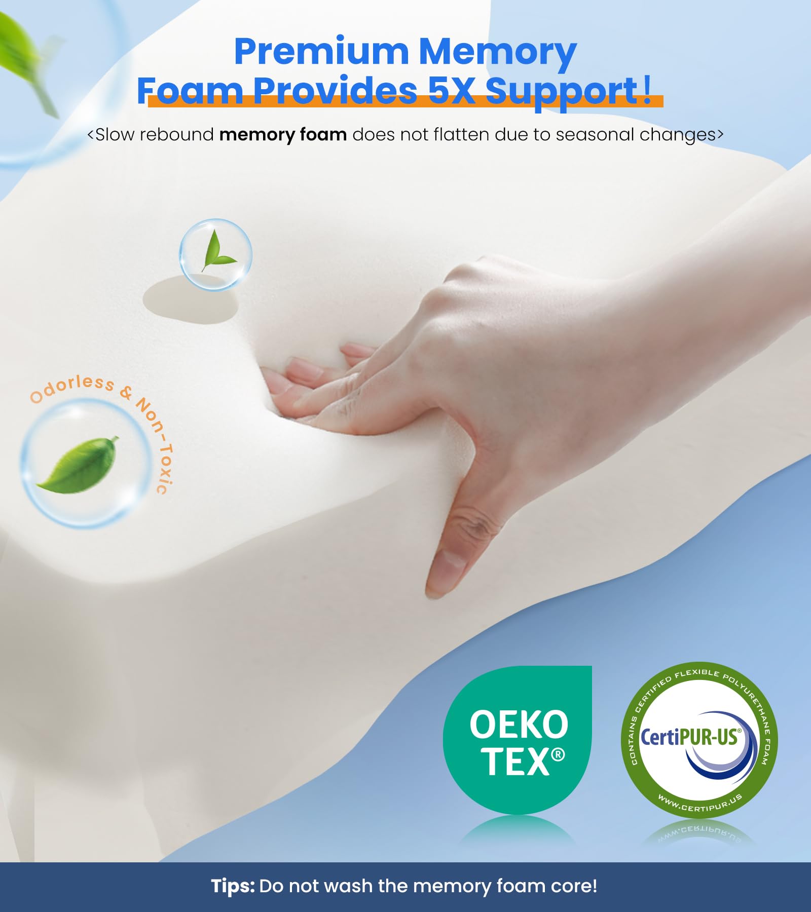 Ergonomic Cervical Memory Foam Pillow, Neck Support Contour Pillow for Side Back Stomach Sleepers