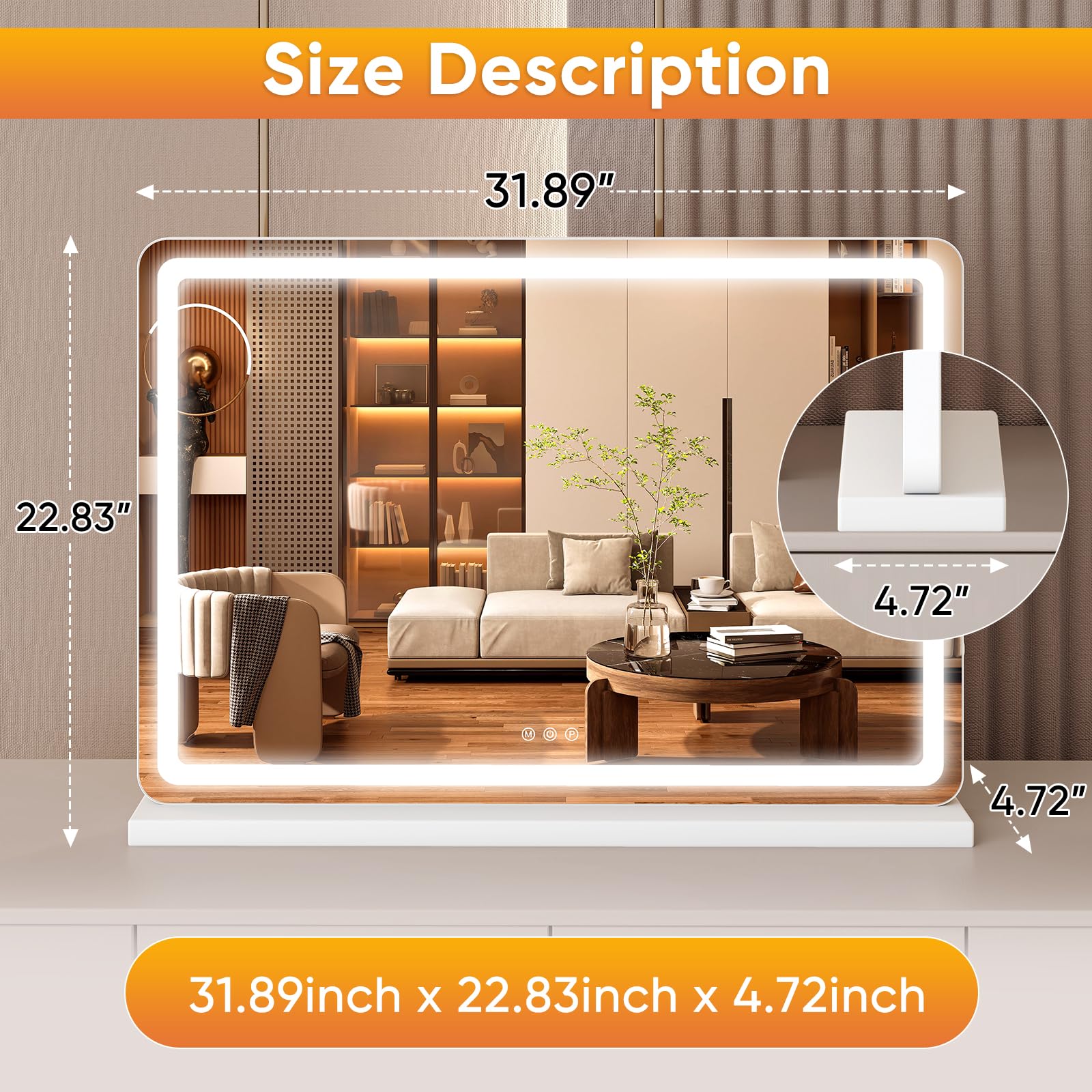 LED Lighted Vanity Mirror with 3 Color Modes, Large Makeup Mirror with Lights