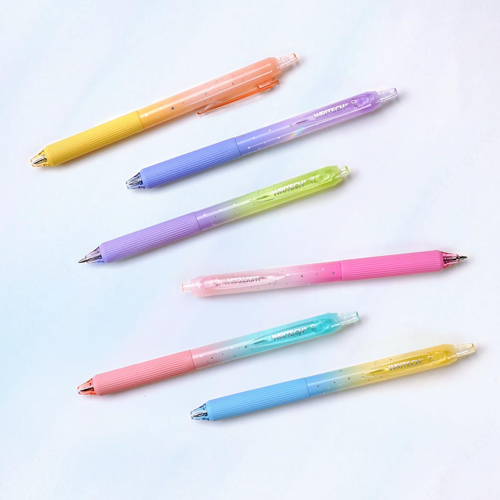 WRITECH Nebula Gradient Retractable Gel Pens 6 Pack, 0.7mm Black Ink Silent Click Cute Aesthetic Journal Pens