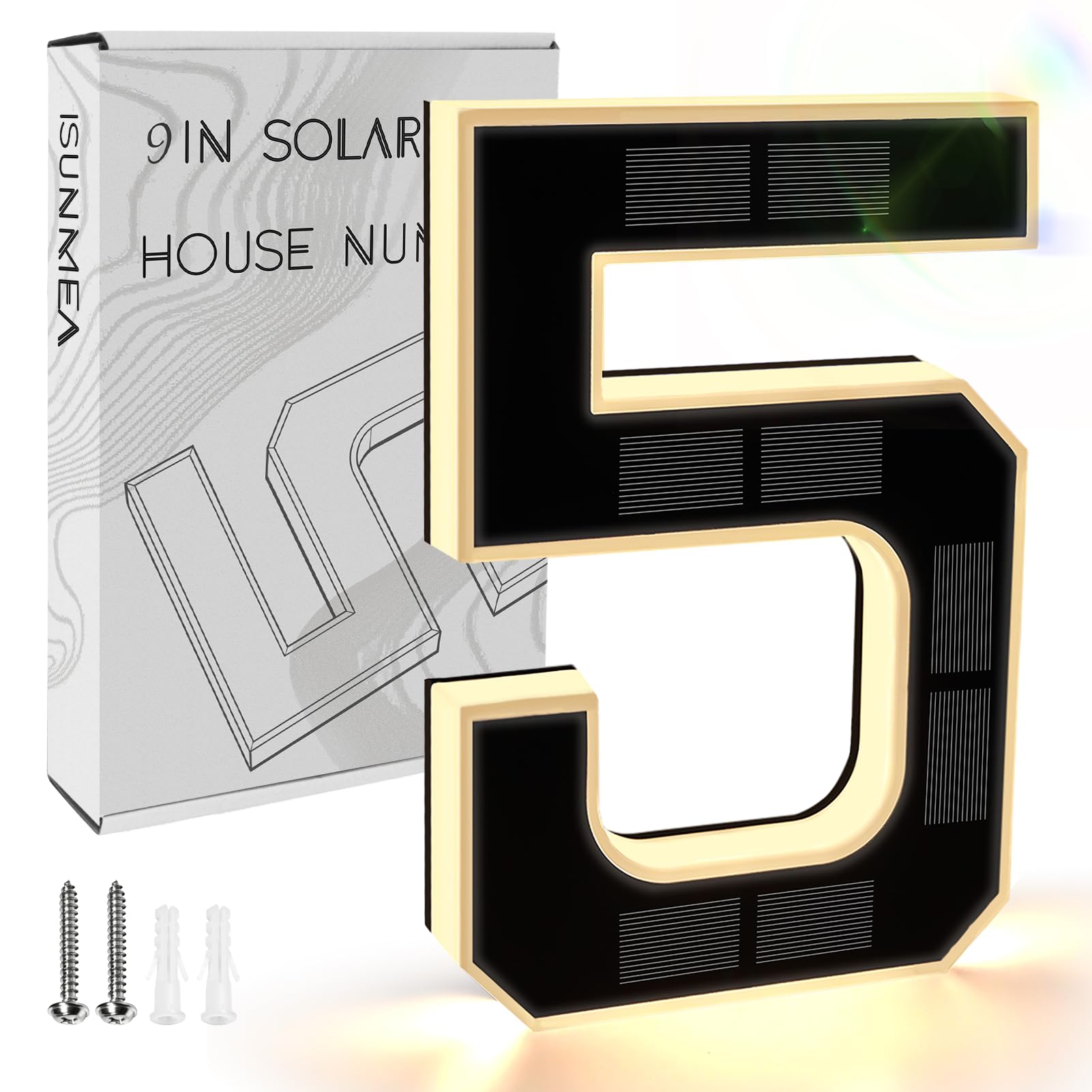 Solar LED House Numbers with Intelligent Light Control, IPX4 Waterproof Illuminated Address Sign
