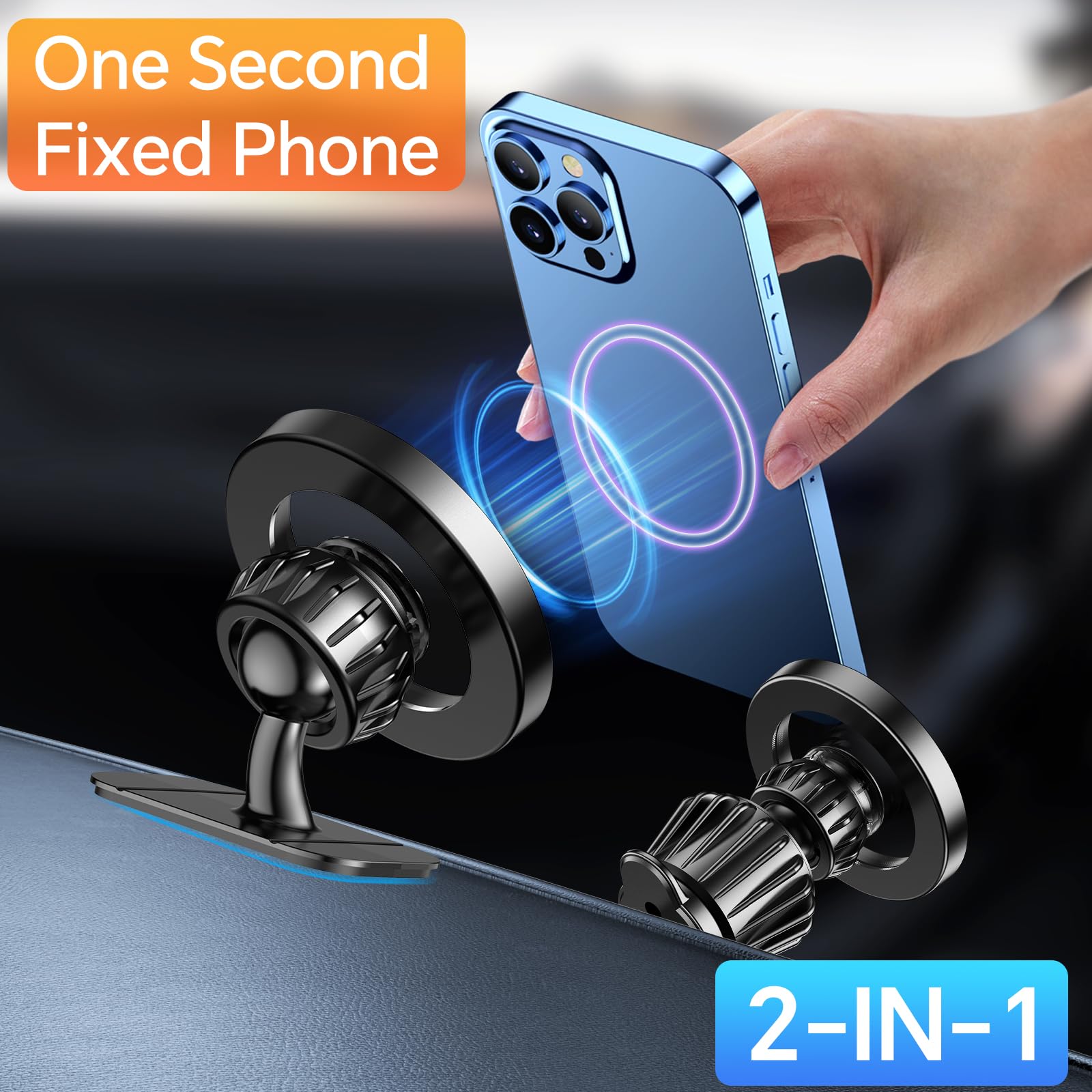 MagSafe Magnetic Car Phone Mount, 2-in-1 Dashboard & Air Vent 360° Rotation Car Holder for iPhone MagSafe Case