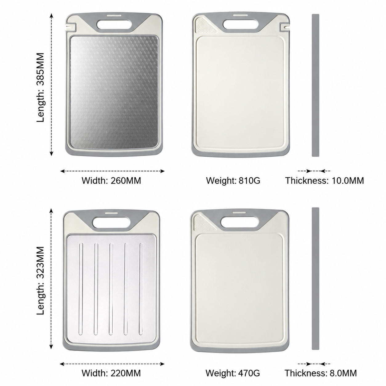 Double Sided Cutting Board, Stainless Steel & Food-Grade Plastic Chopping Board