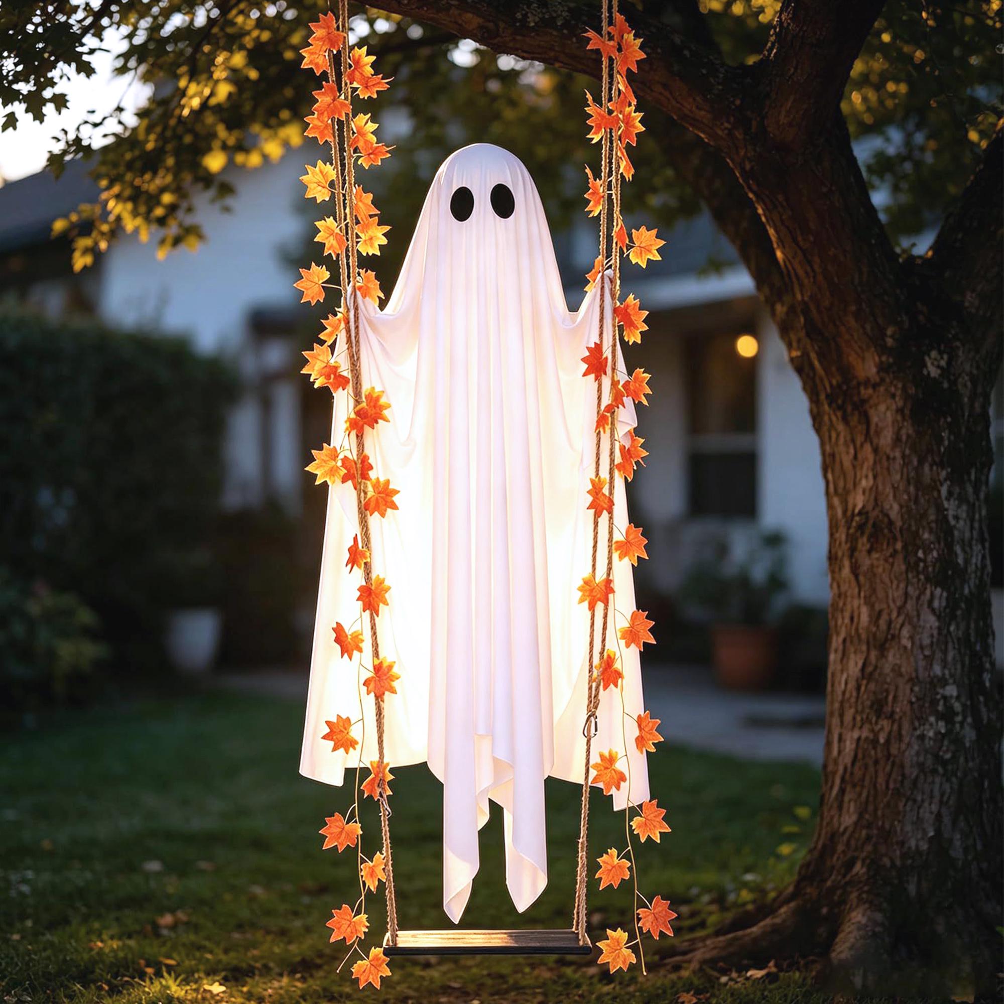 Halloween Ghost Swing Outdoor Decoration – Spooky Witch Hat Hanging Yard Decor