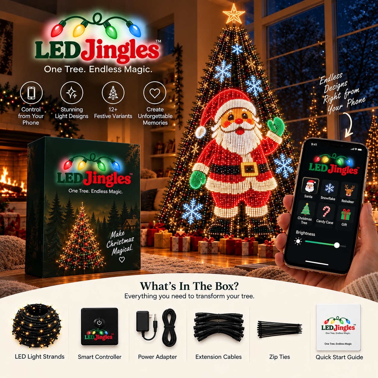Smart LED Christmas Tree Lights – App-Controlled Holiday Light Strands with 12+ Festive Designs