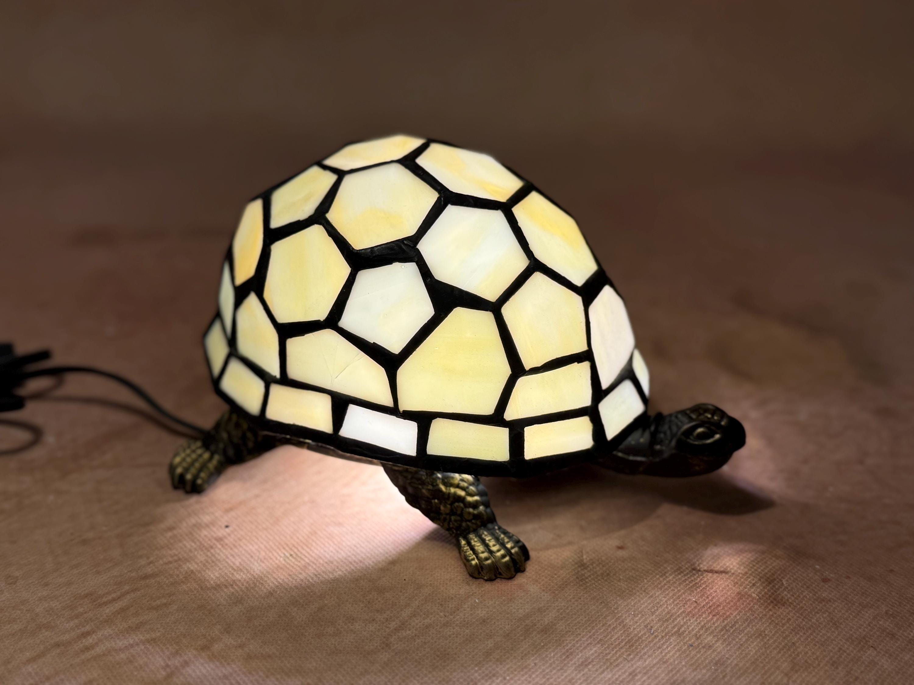 Turtle Shell Mosaic Table Lamp – Handmade Vintage Turtle Night Light