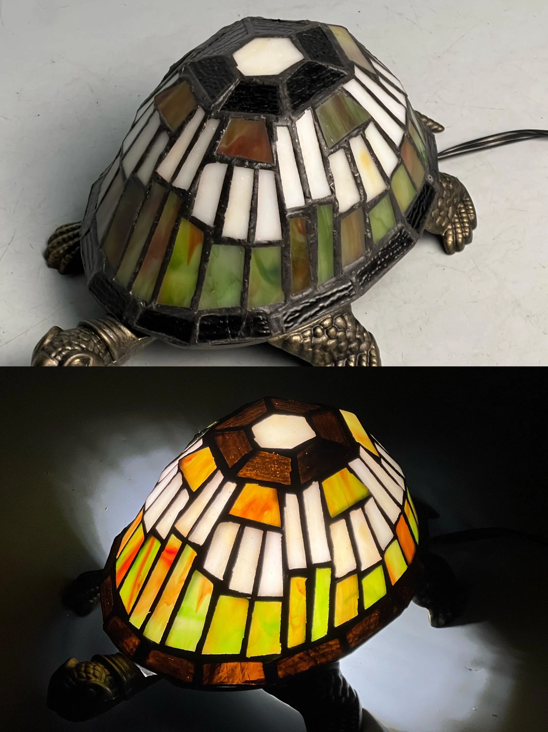 Turtle Shell Mosaic Table Lamp – Handmade Vintage Turtle Night Light