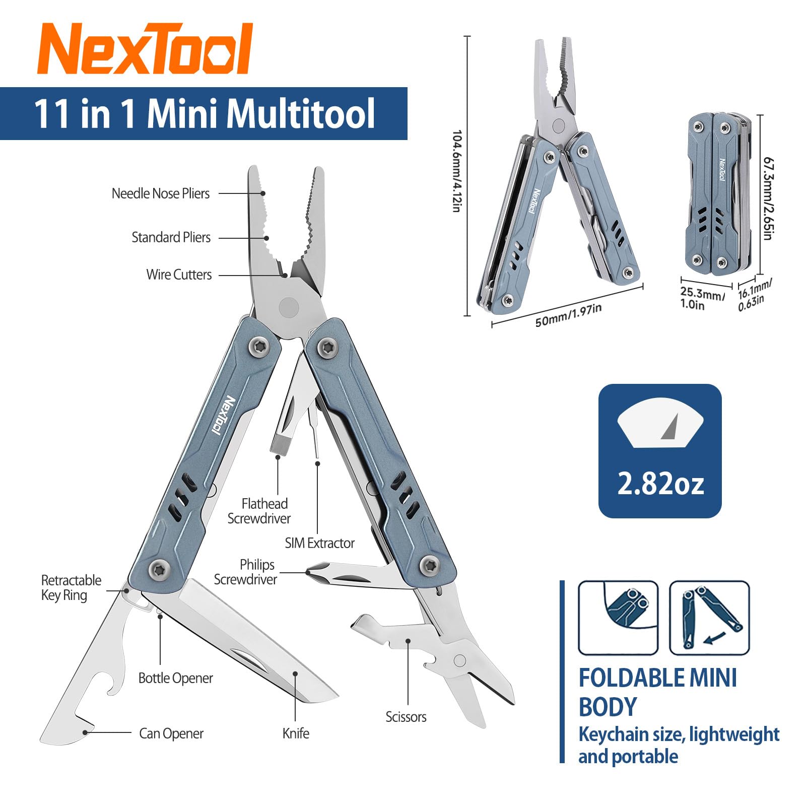 Multitool Pliers, Foldable Pocket Multi Tool with Knife & Screwdrivers, Stainless Steel EDC Tool for Camping Hiking Repair