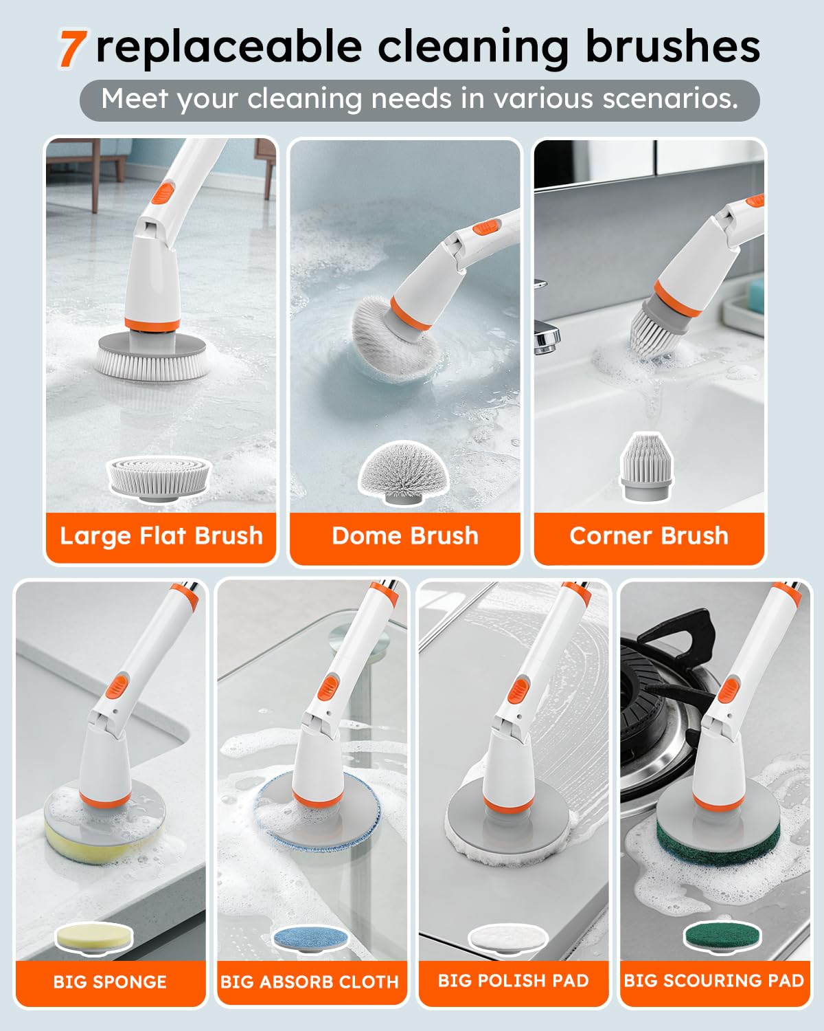 Electric Spin Scrubber, Cordless Cleaning Brush with Extendable Handle & 4 Brush Heads, Waterproof Power Scrubber for Bathroom Kitchen Tile