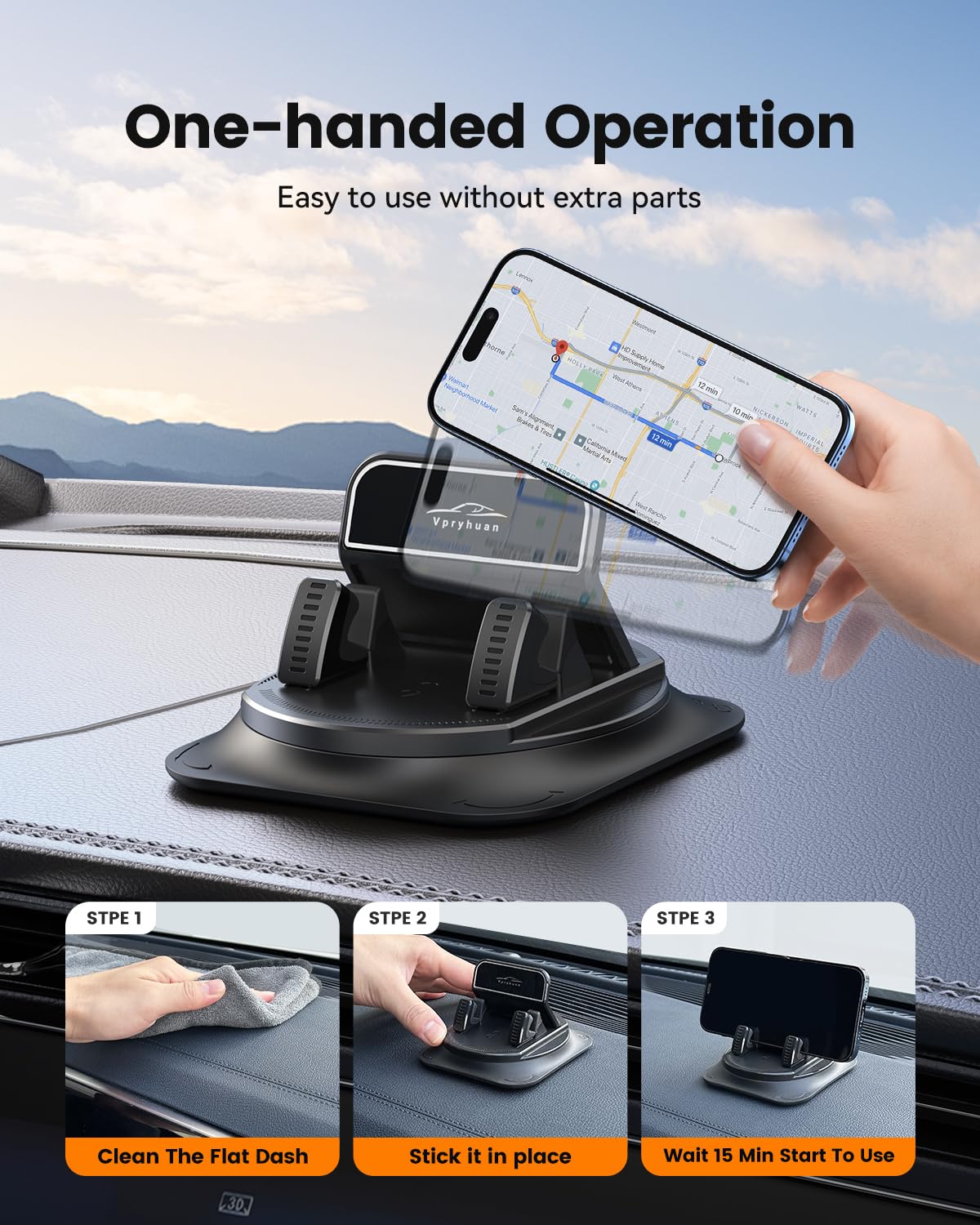 360° Rotatable Car Dashboard Phone Holder, Anti-Slip Silicone Cell Phone Mount