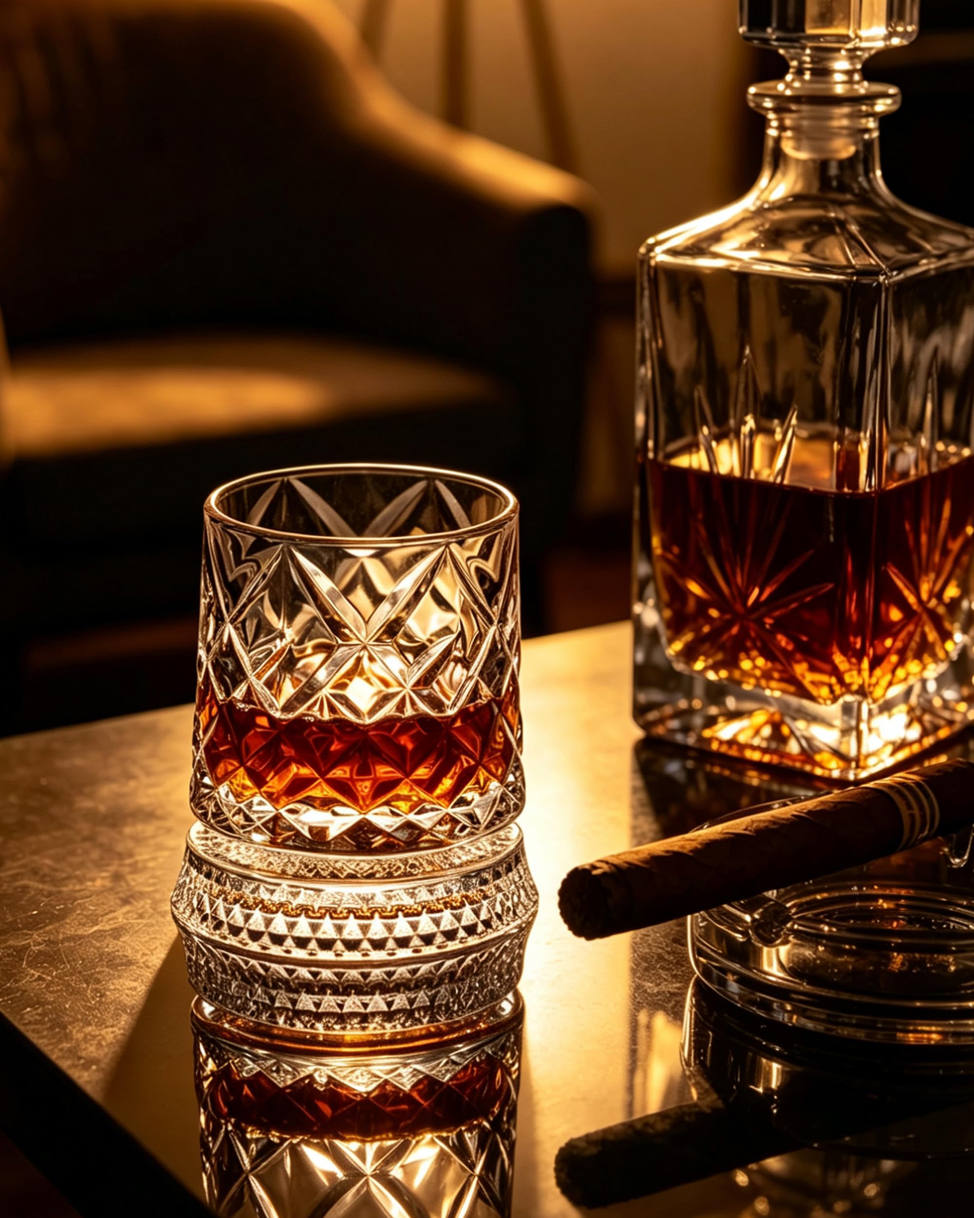 Short：Rotating Diamond Whiskey Glass Set with Ice Ball Molds, 2 Pack Gift Box