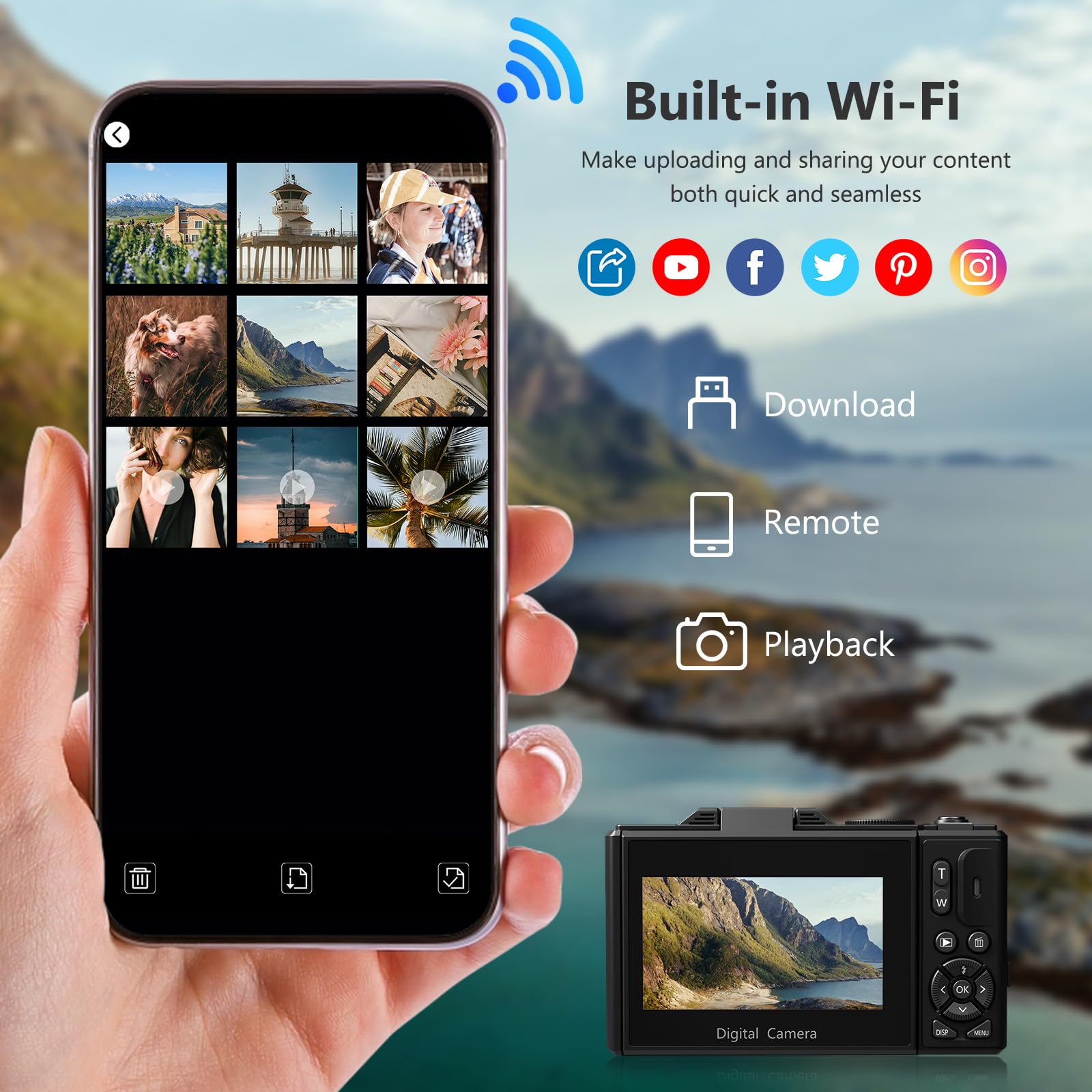 4K Digital Camera, 64MP Flip Screen Vlogging Camera