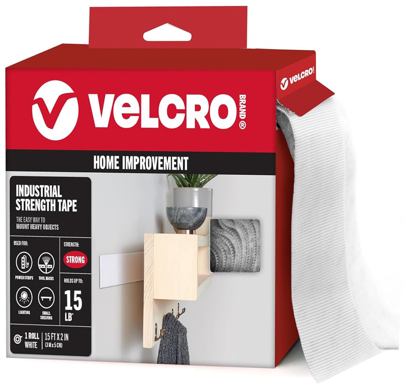 VELCRO Industrial Strength Self Adhesive Hook and Loop Strips, 8 Pack Holds 10lbs