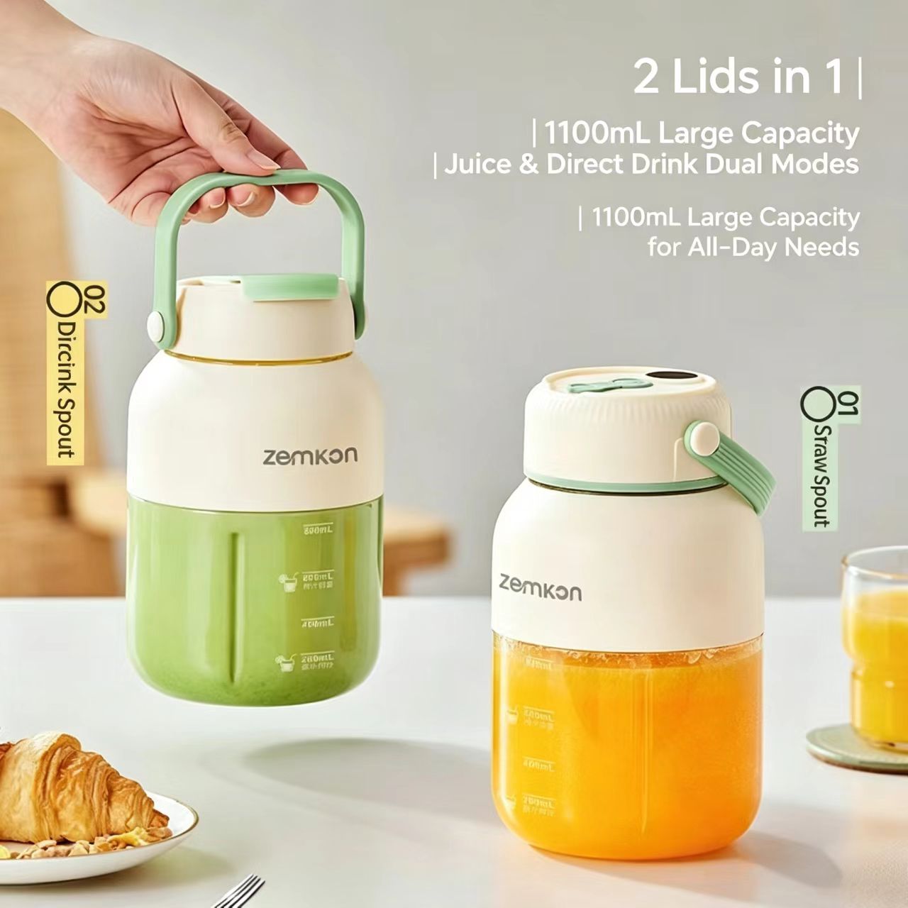 37oz Portable Blender Tumbler with Dual Lids, USB Rechargeable Juicer Cup