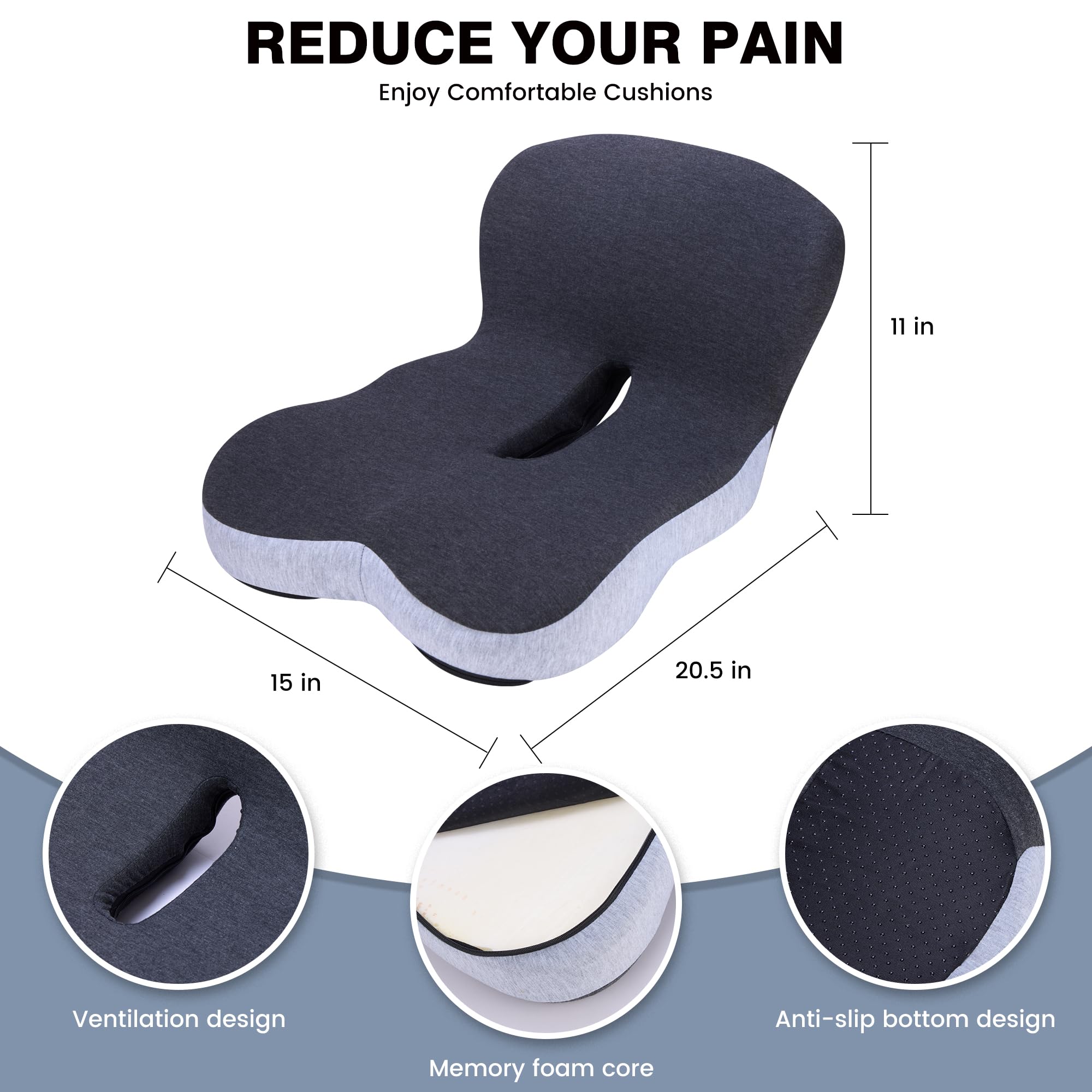 Memory Foam Car Seat Cushion, Ergonomic Orthopedic Butt Pad for Driver Truck SUV, Relieve Back Hip Pressure
