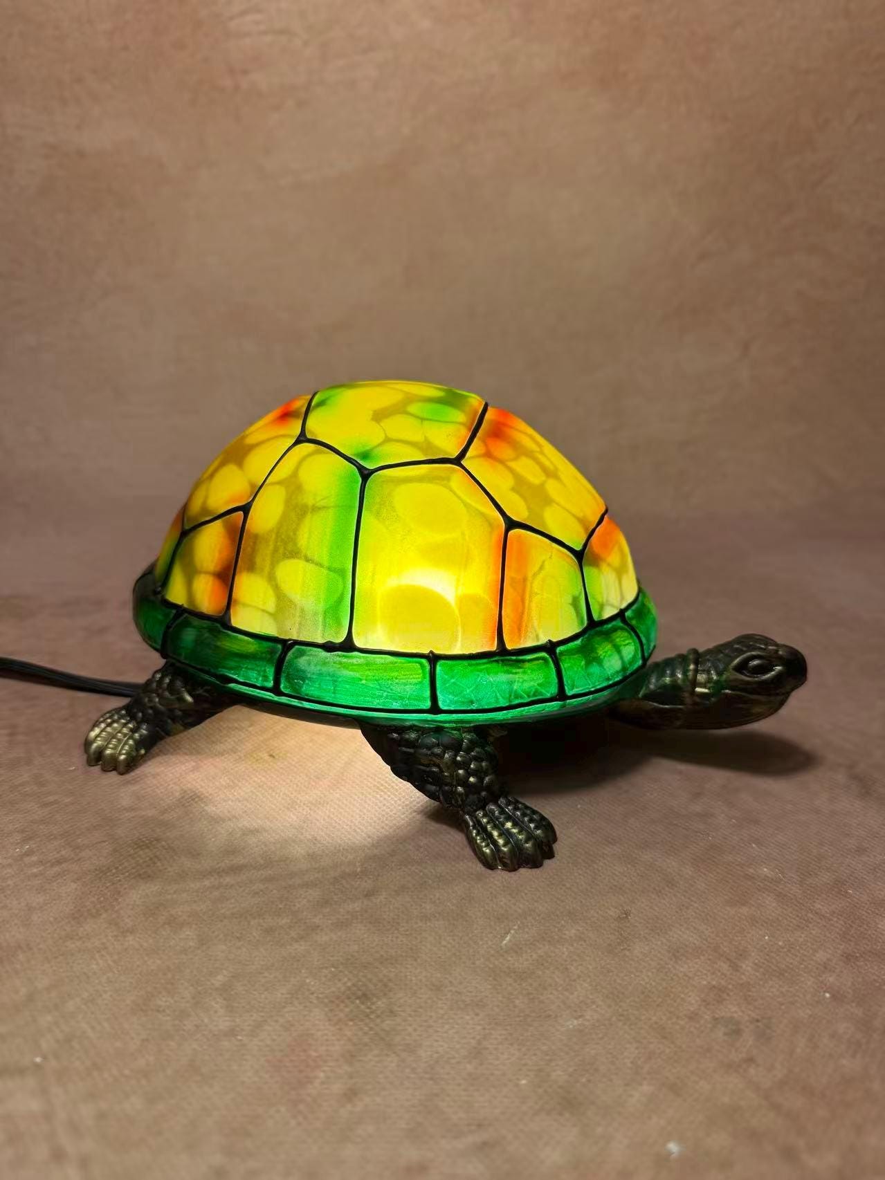 Turtle Shell Mosaic Table Lamp – Handmade Vintage Turtle Night Light