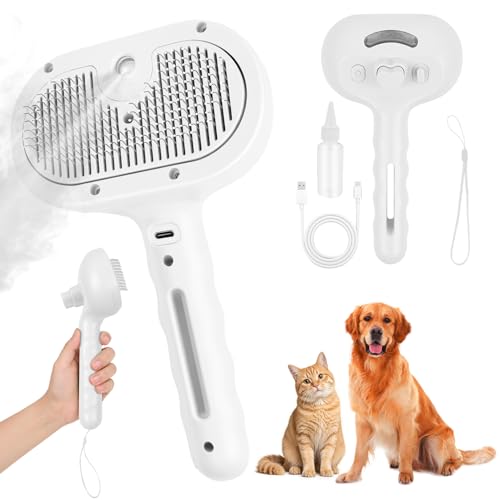 3‑in‑1 Pet Steam Brush, Self‑Cleaning Dog Cat Grooming Comb for Loose Hair Removal