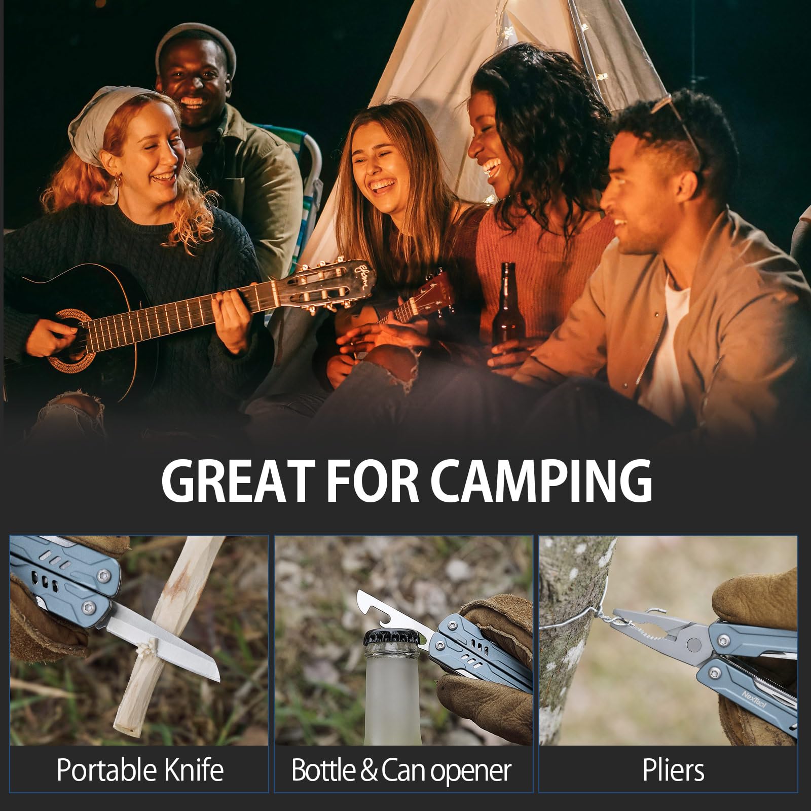 Multitool Pliers, Foldable Pocket Multi Tool with Knife & Screwdrivers, Stainless Steel EDC Tool for Camping Hiking Repair