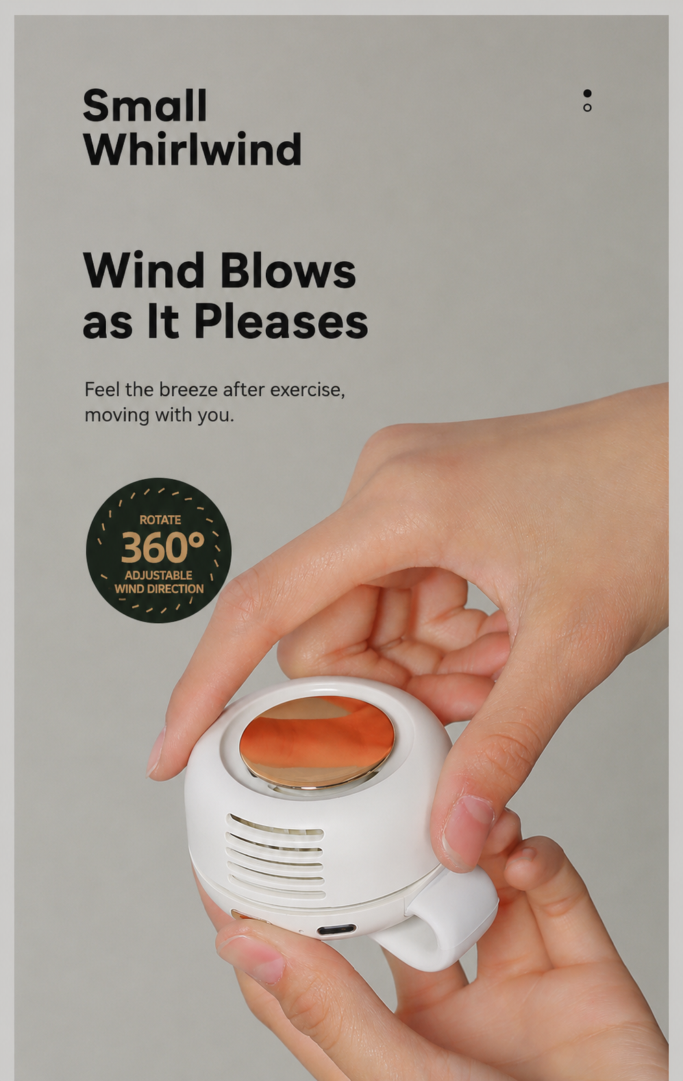Portable Mini Turbo Fan, 360° Adjustable USB Rechargeable Personal Cooling Fan for Travel, Outdoor, Office