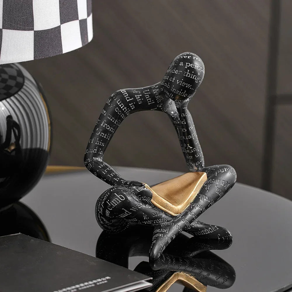 Reading Thinker Resin Statue Book Text Decor Sculpture