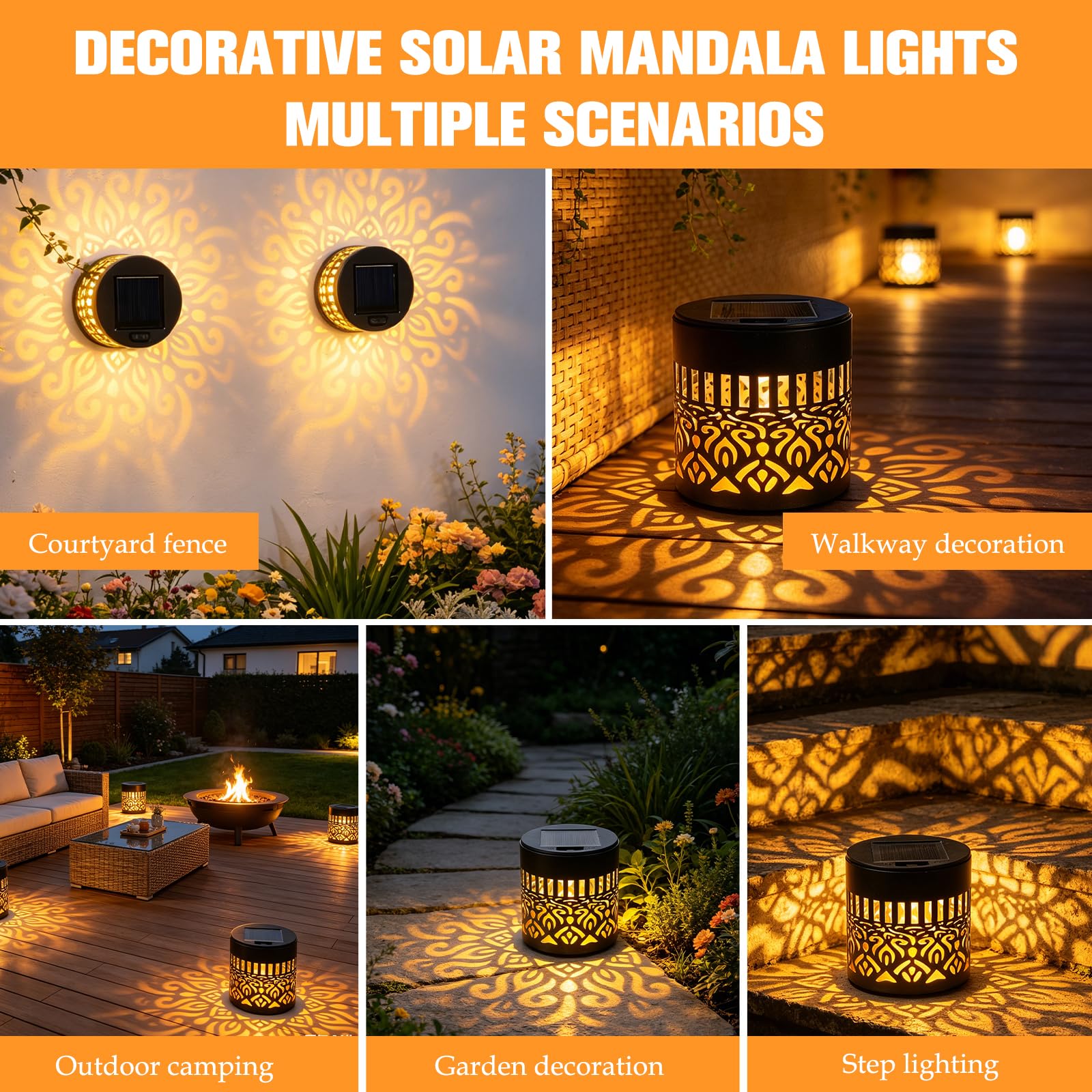 Solar Hanging Lanterns, Metal Cutout Solar Outdoor Lights, Waterproof Decorative Projection Lights for Patio Garden