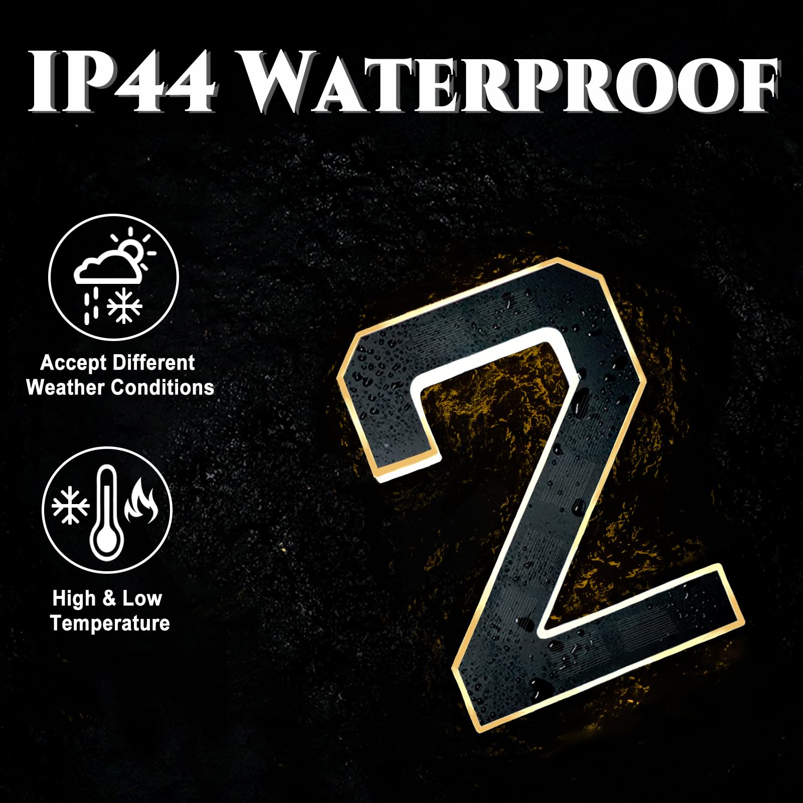 Solar LED House Numbers with Intelligent Light Control, IPX4 Waterproof Illuminated Address Sign