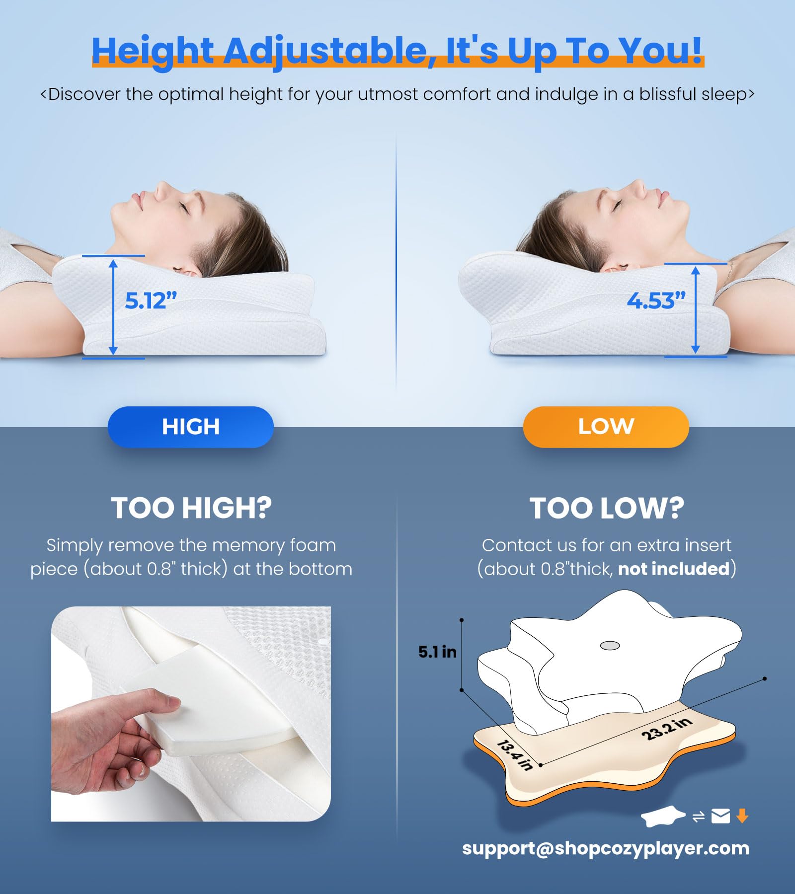 Ergonomic Cervical Memory Foam Pillow, Neck Support Contour Pillow for Side Back Stomach Sleepers