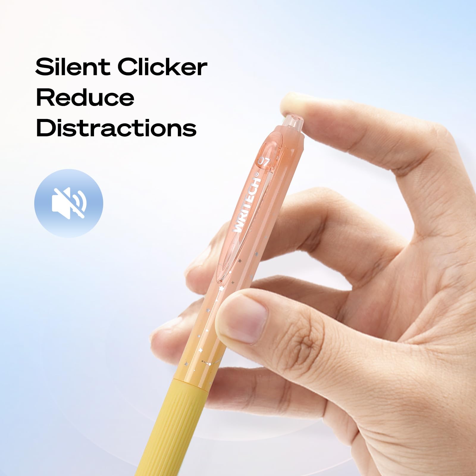 WRITECH Nebula Gradient Retractable Gel Pens 6 Pack, 0.7mm Black Ink Silent Click Cute Aesthetic Journal Pens