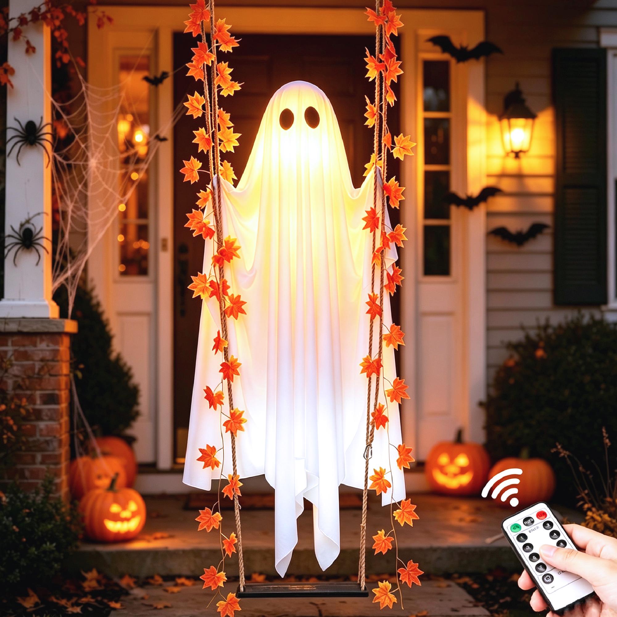 Halloween Ghost Swing Outdoor Decoration – Spooky Witch Hat Hanging Yard Decor