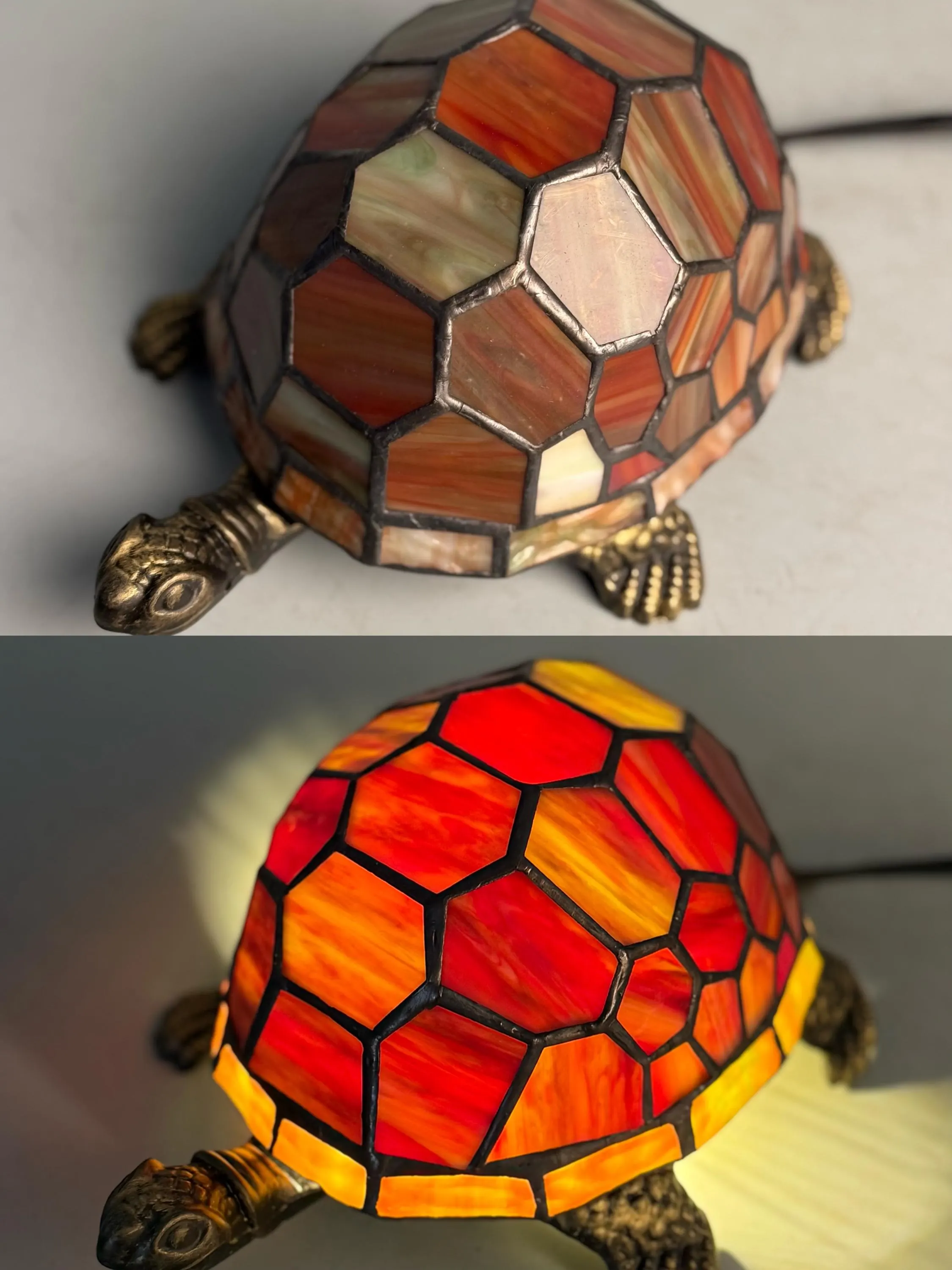 Turtle Shell Mosaic Table Lamp – Handmade Vintage Turtle Night Light