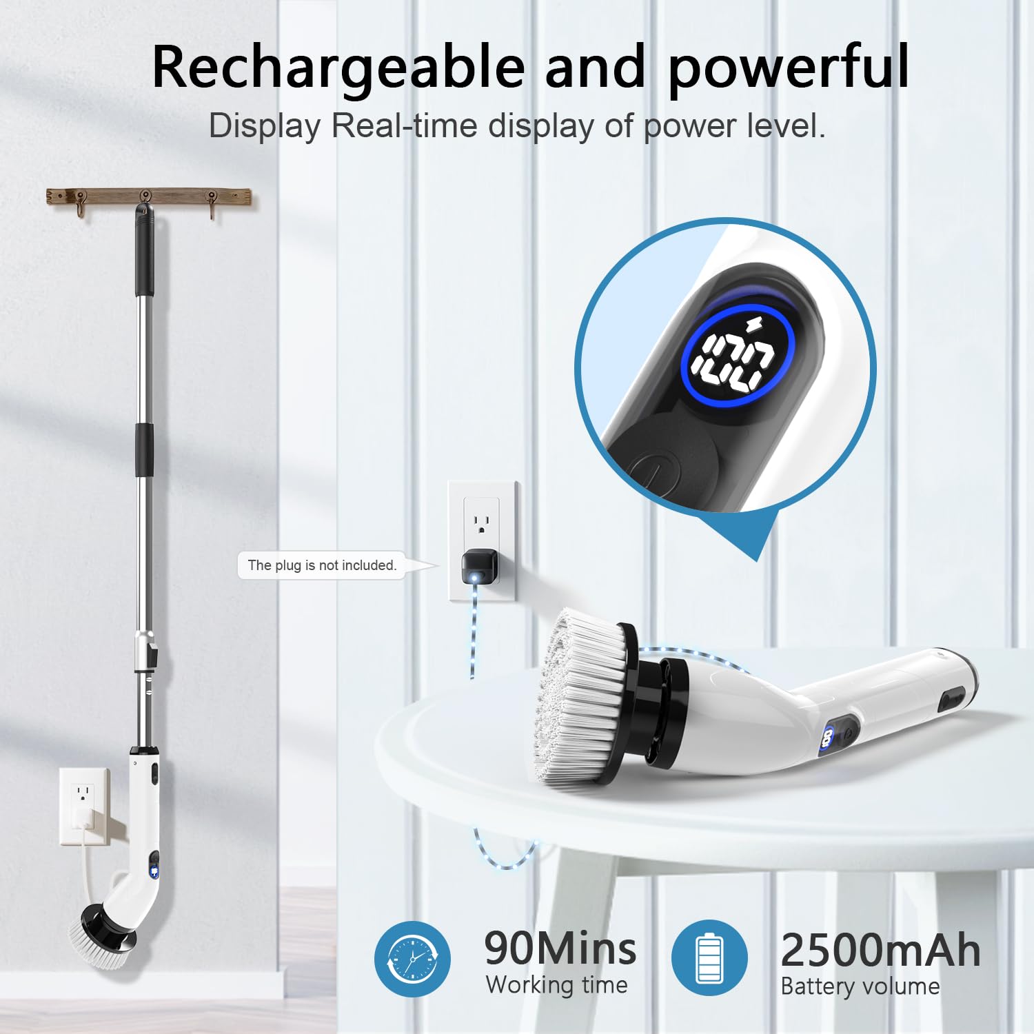 Electric Spin Scrubber, Cordless Cleaning Brush with Extendable Handle & 4 Brush Heads, Waterproof Power Scrubber for Bathroom Kitchen Tile