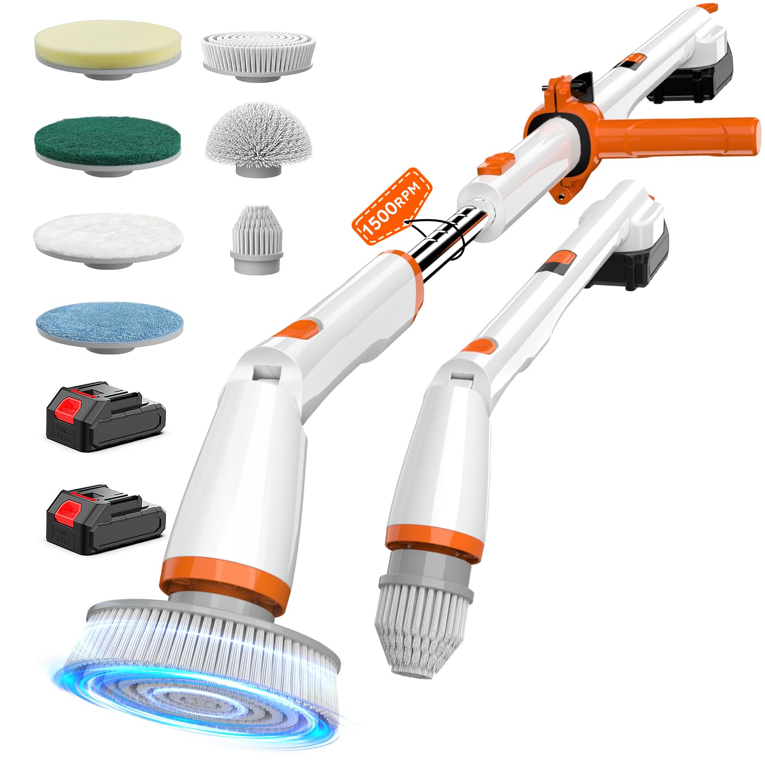 Electric Spin Scrubber, Cordless Cleaning Brush with Extendable Handle & 4 Brush Heads, Waterproof Power Scrubber for Bathroom Kitchen Tile