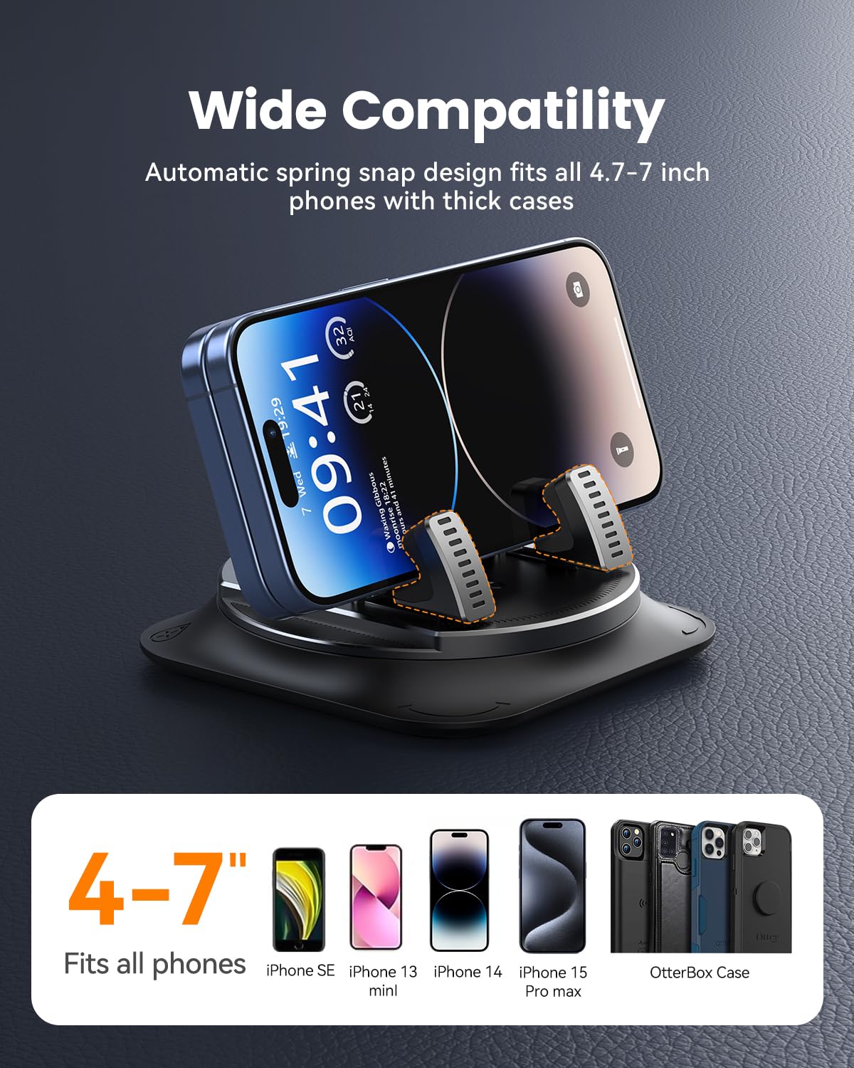 360° Rotatable Car Dashboard Phone Holder, Anti-Slip Silicone Cell Phone Mount