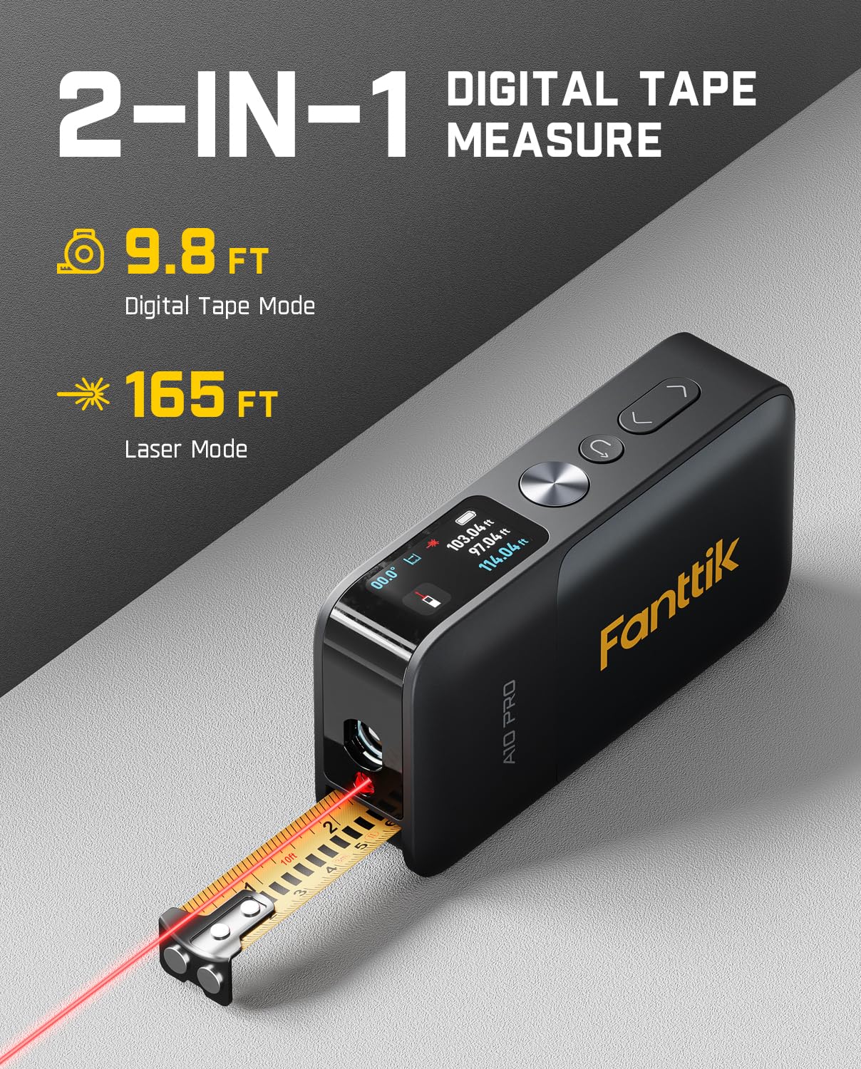 Fanttik A10 Pro Laser Tape Measure, 2-in-1 Digital Laser Distance Meter with LCD Display