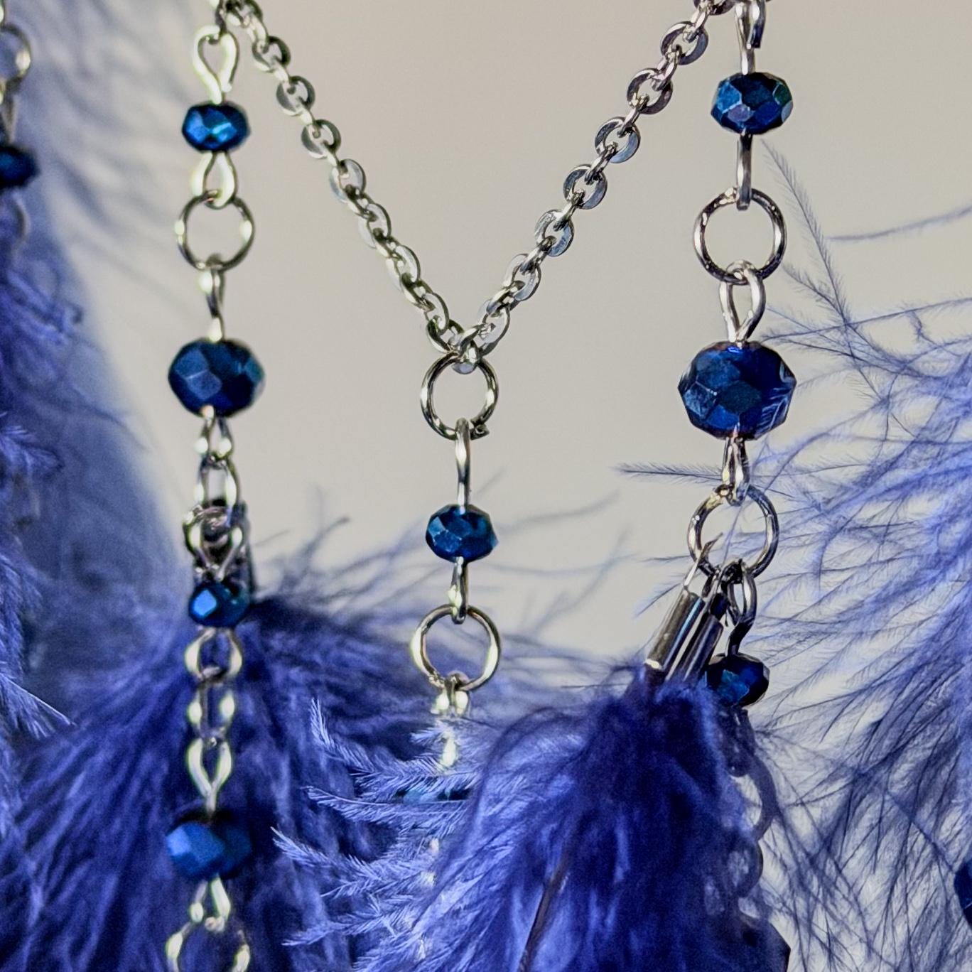 Black Moon Dreamcatcher with Dark Blue Feathers & Crystal Pendant