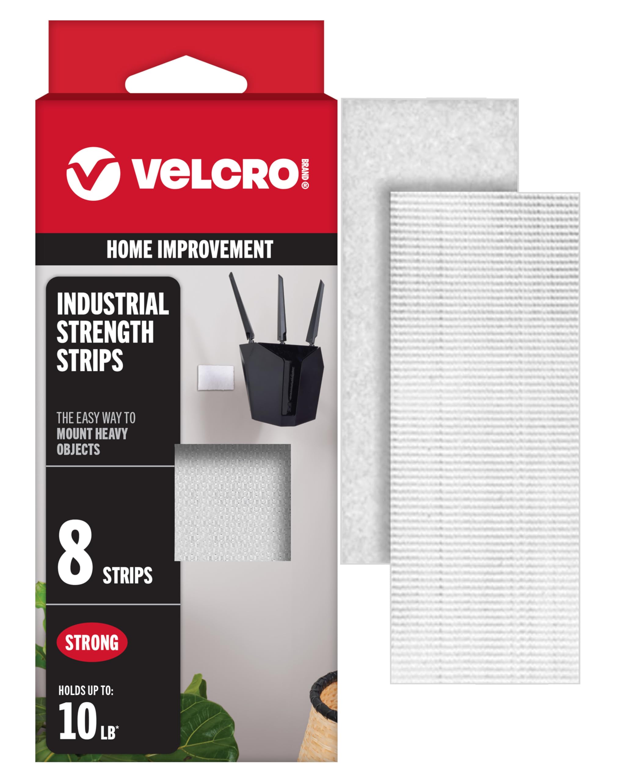 VELCRO Industrial Strength Self Adhesive Hook and Loop Strips, 8 Pack Holds 10lbs