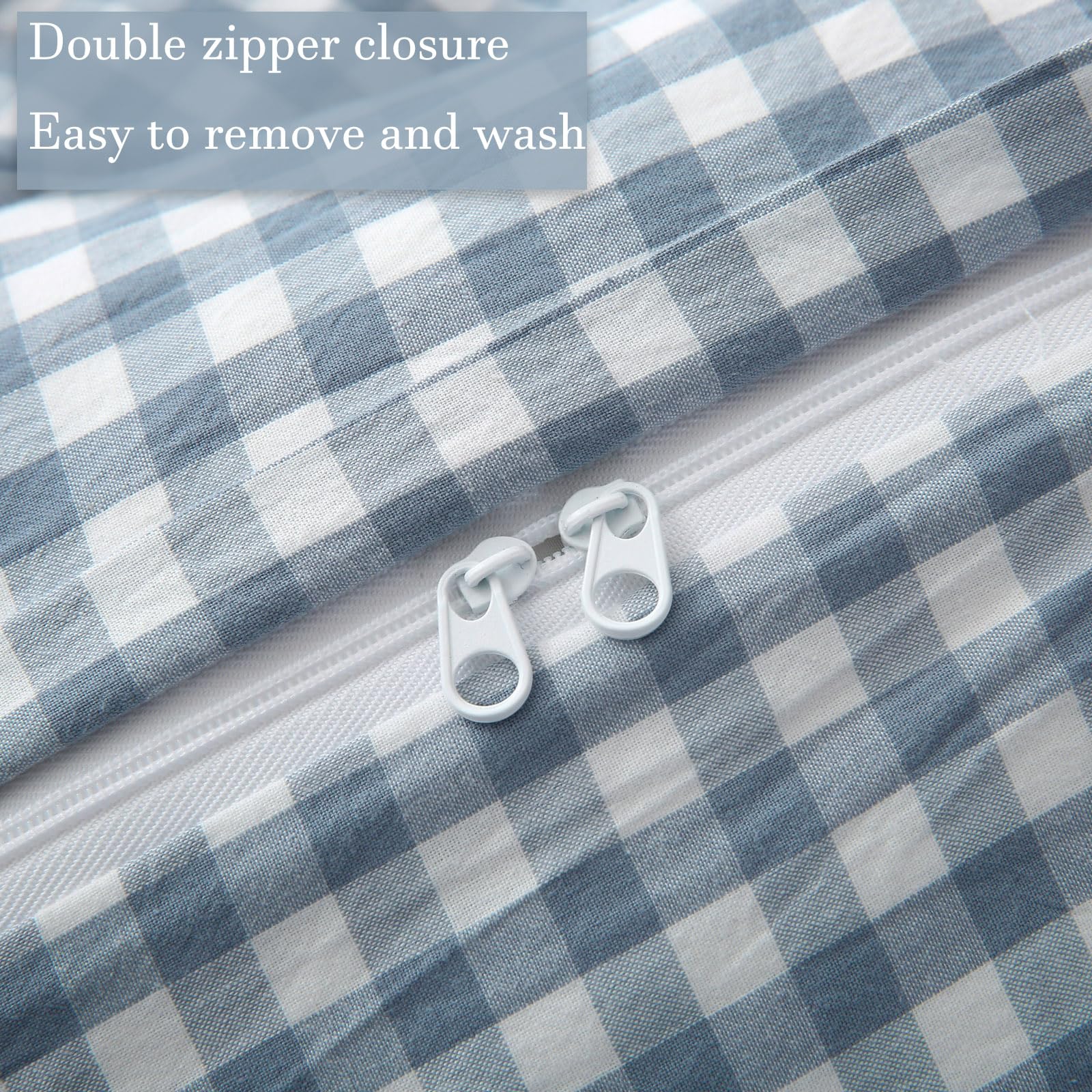 Ruffle Plaid Duvet Cover Set, Soft Washed Cotton Bedding Set with Pillowcases