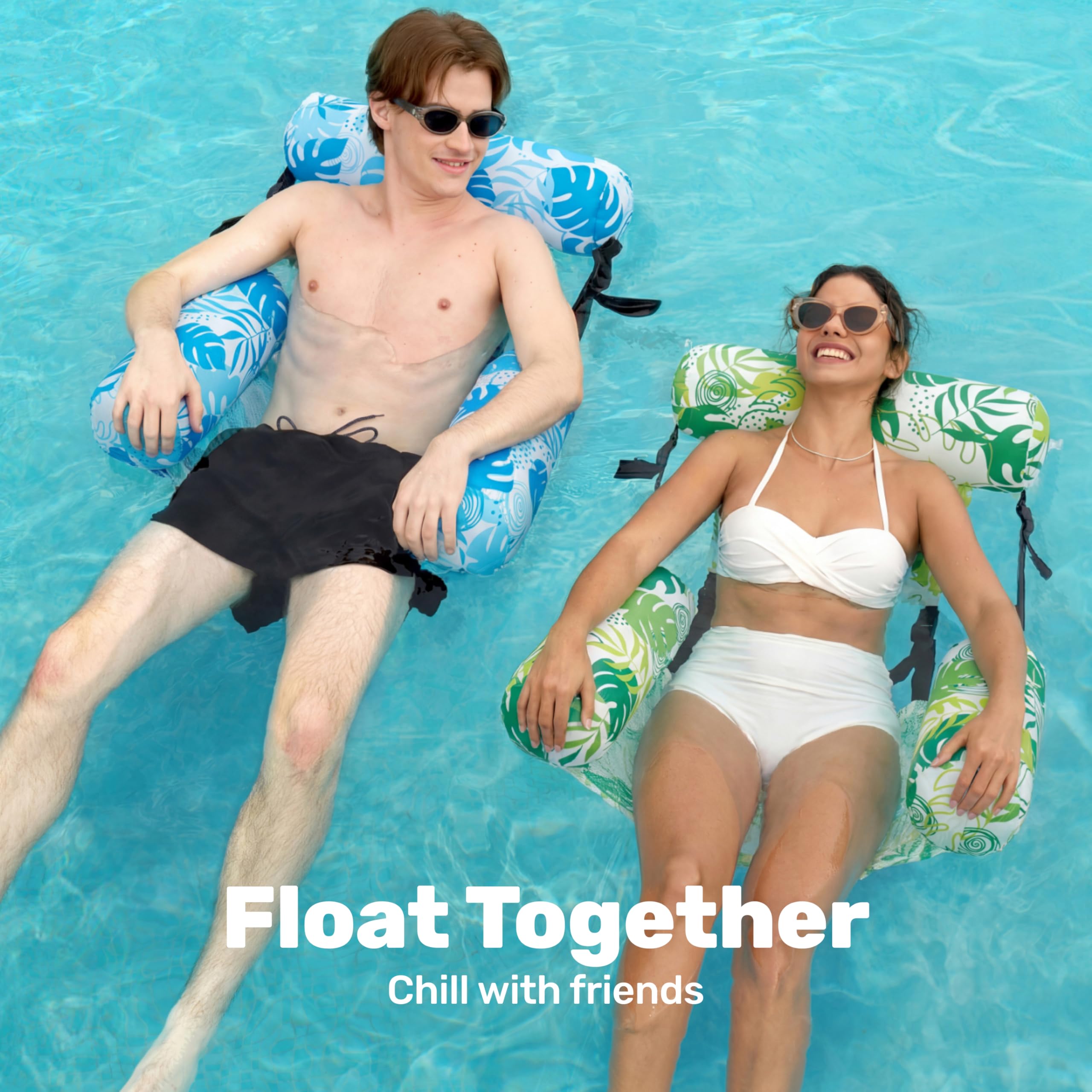 2 Pack Tropical Print Pool Float Hammock, Adult Inflatable Floating Lounge Chair with Headrest for Pool Lake Beach