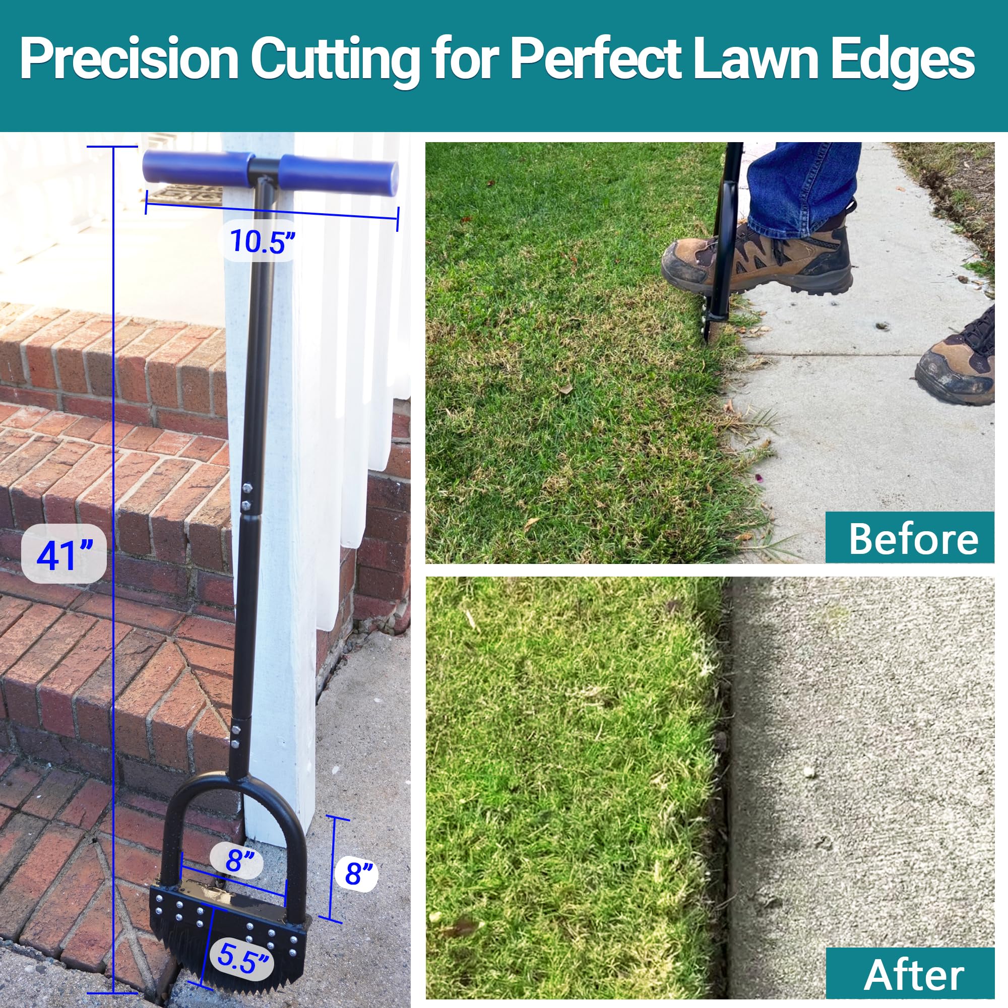 Manual Lawn Edger Tool with Foot Plate, Heavy Duty Grass Border Cutter