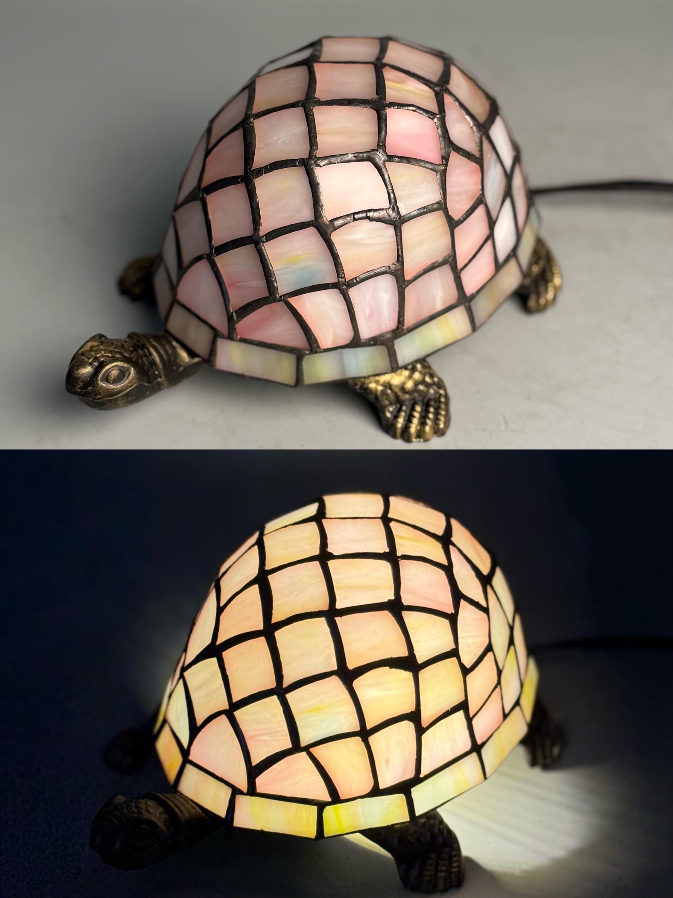 Turtle Shell Mosaic Table Lamp – Handmade Vintage Turtle Night Light