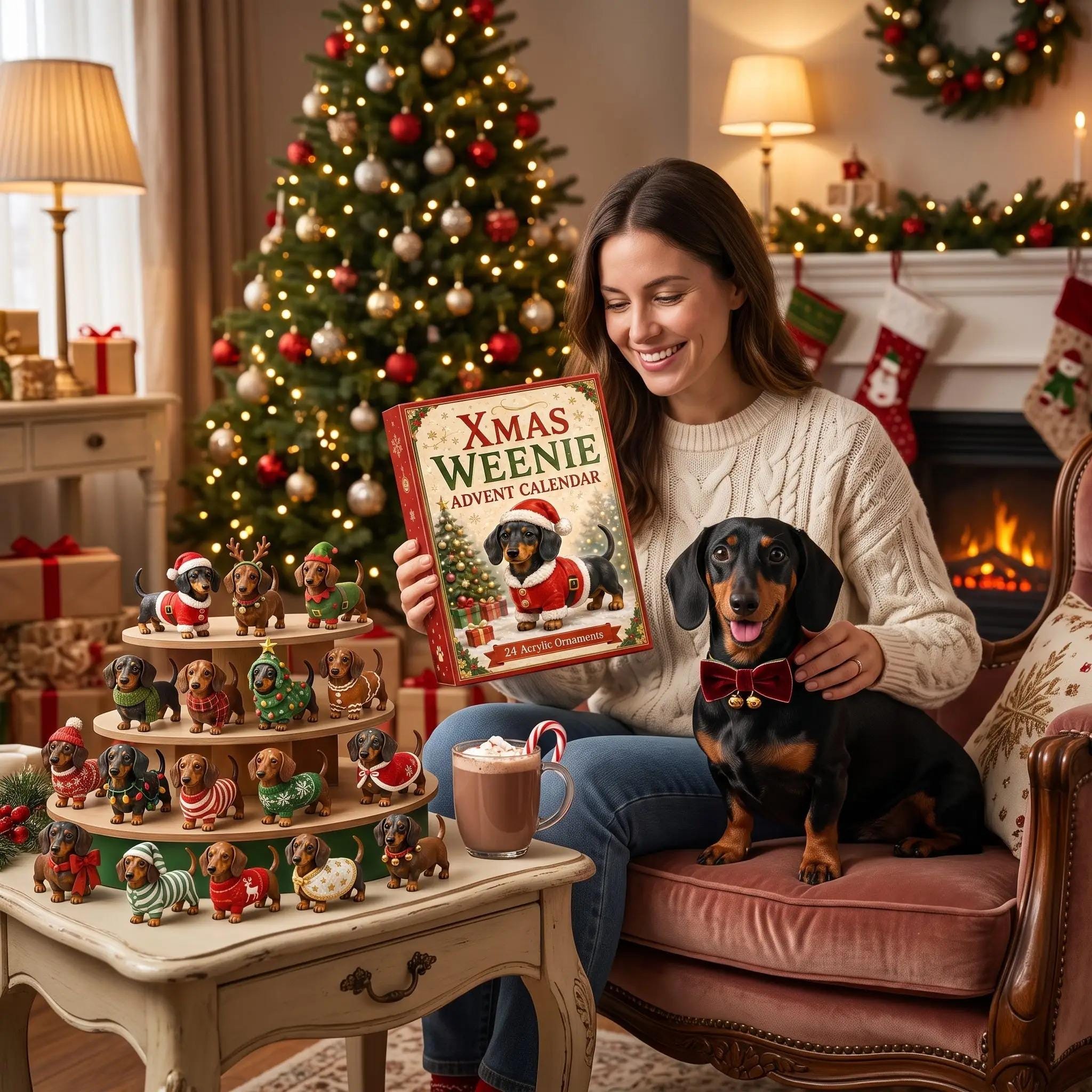 Christmas Dachshund Advent Calendar – 24-Piece Acrylic Ornament Countdown Set