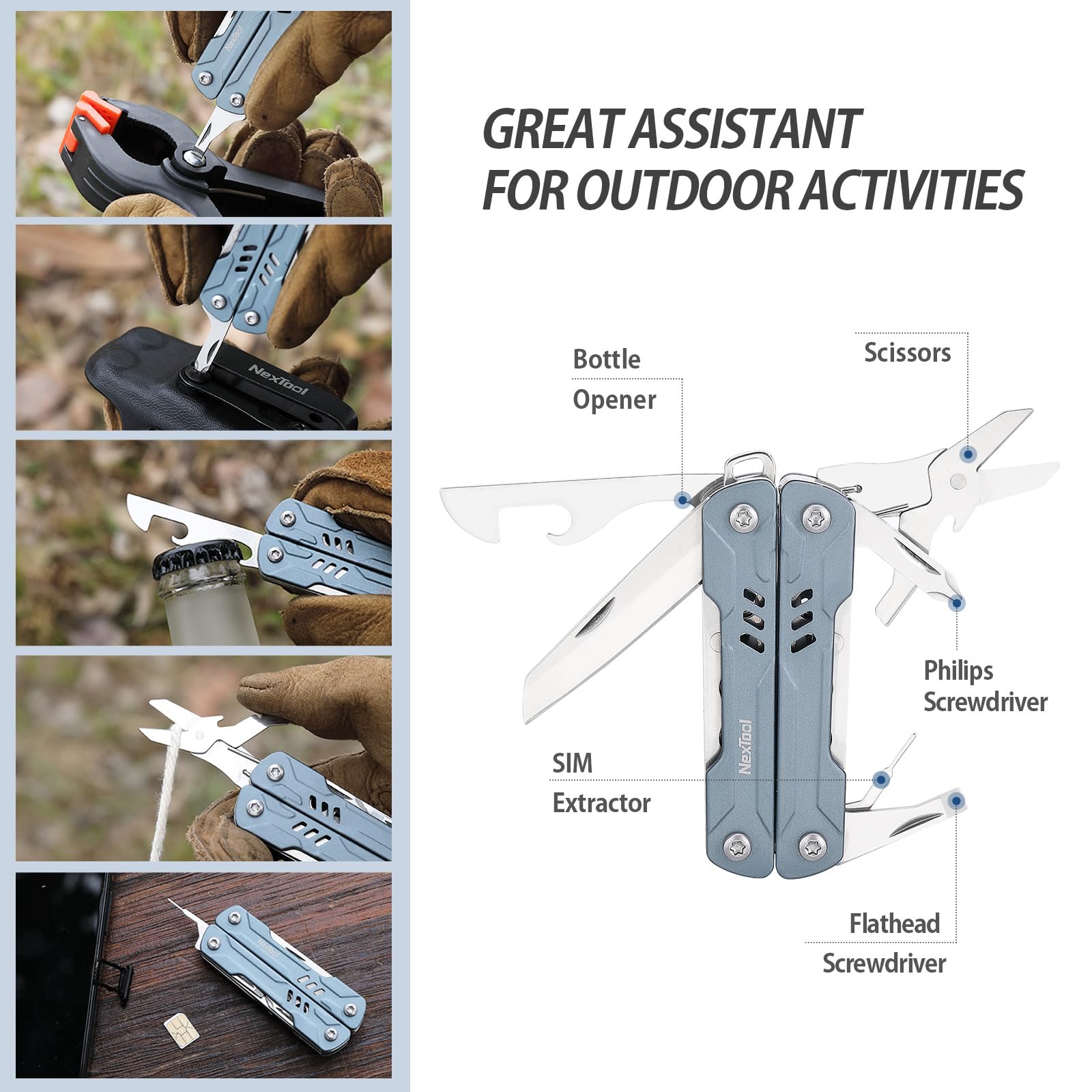 Multitool Pliers, Foldable Pocket Multi Tool with Knife & Screwdrivers, Stainless Steel EDC Tool for Camping Hiking Repair